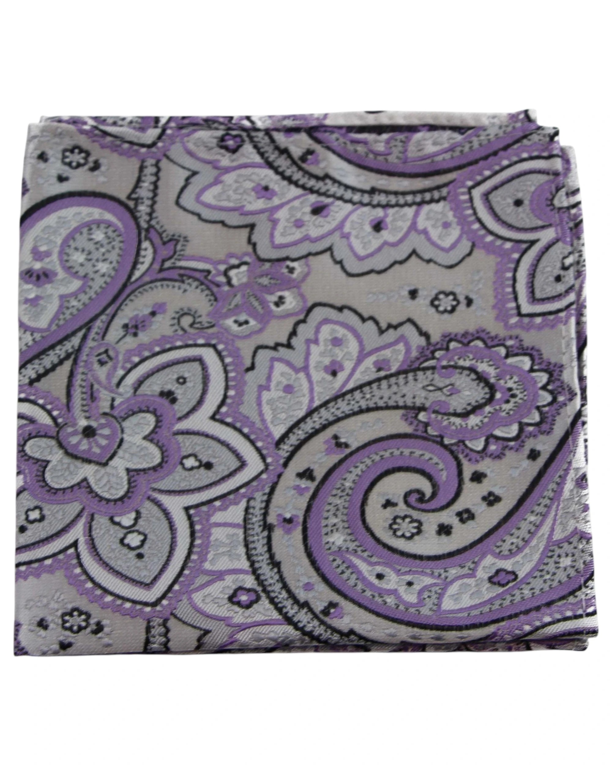 1 Zasel Mens Silver & Violet Paisley Silk Pocket Square - Multi, 1 of 3