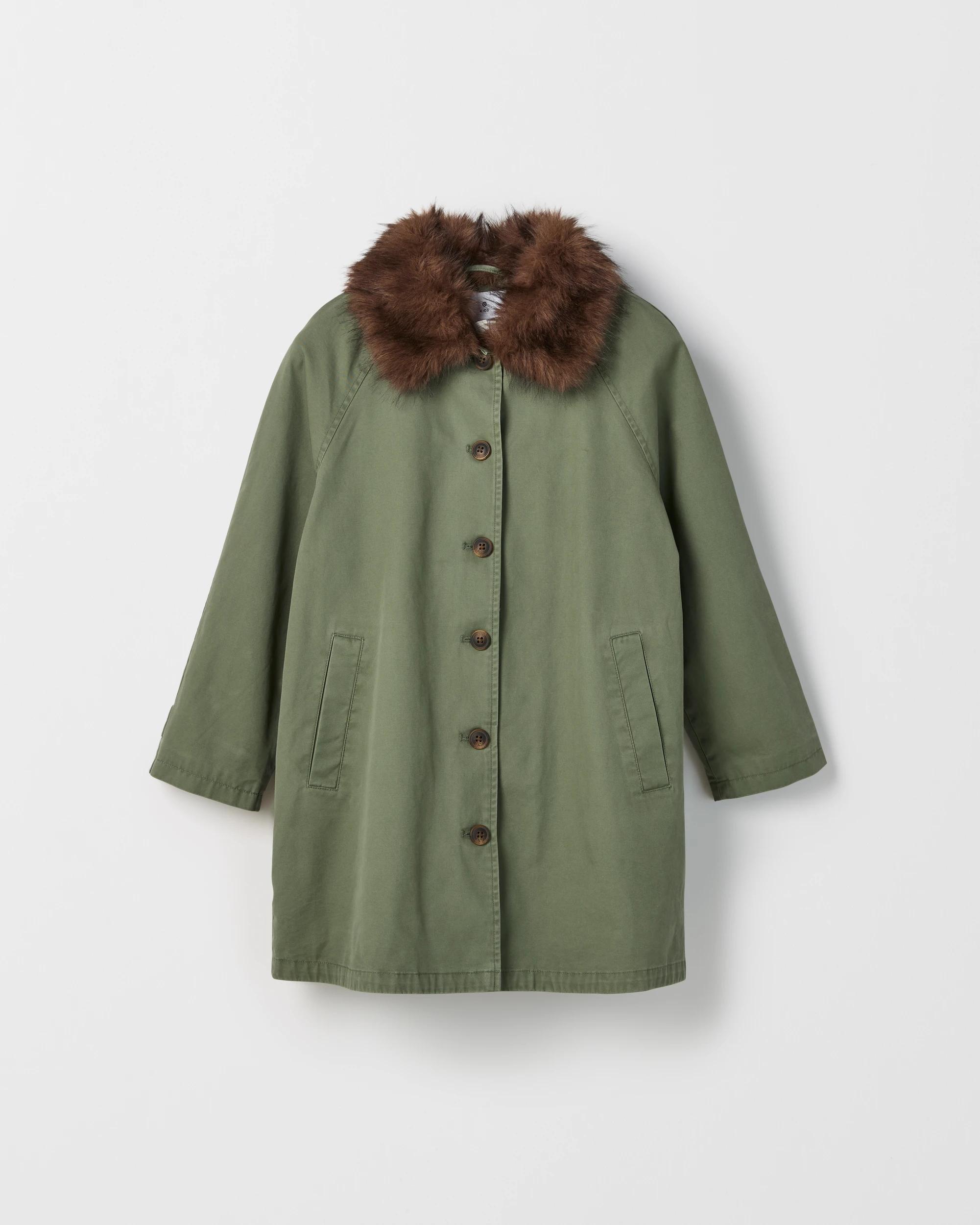 6 Target Kids Australian Cotton Faux Fur Collar Long Car Coat KHAKI, 6 of 7
