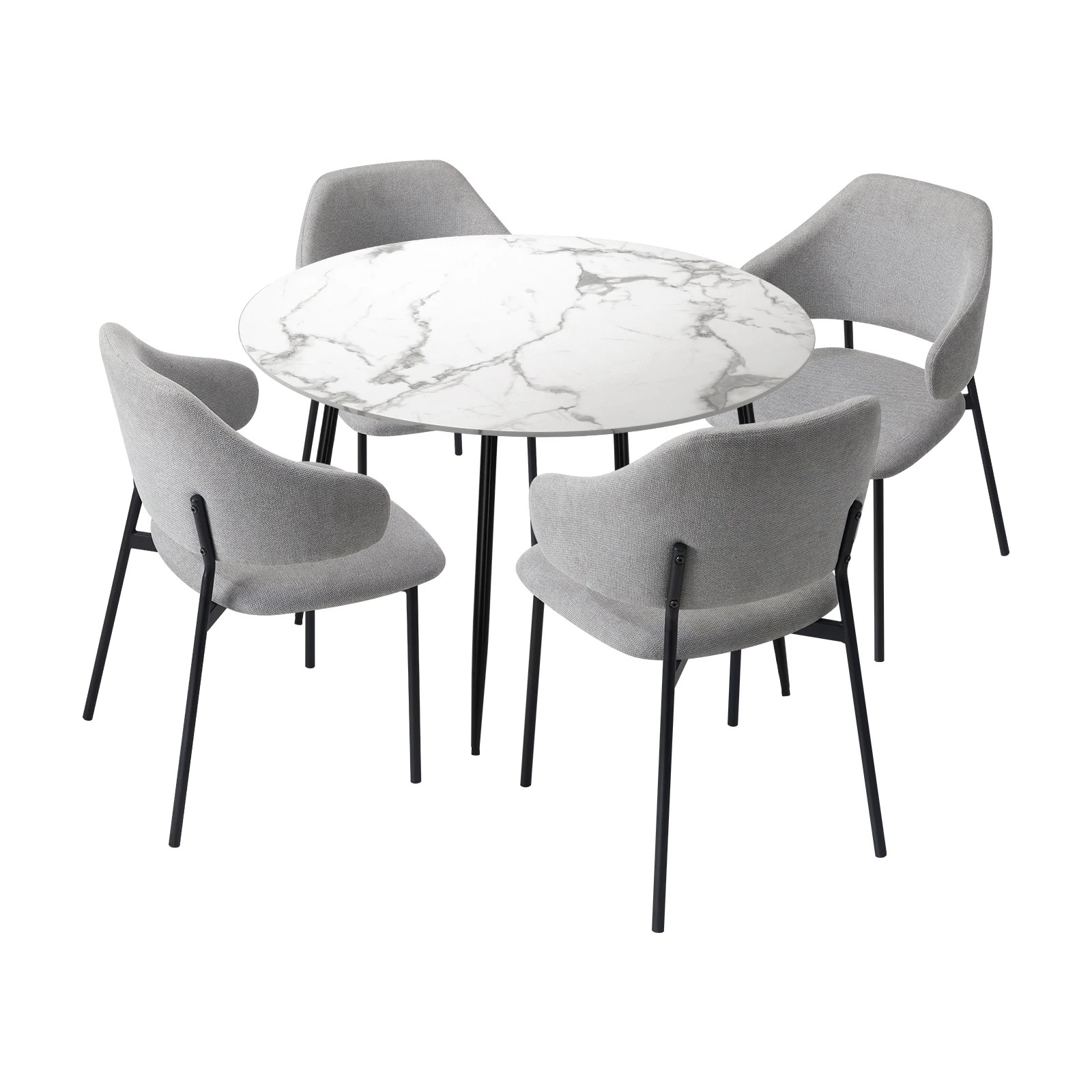 1 Oikiture 110cm Round Dining Table With 4pcs Dining Chairs Accent Fabric
 - Multi, 1 of 10