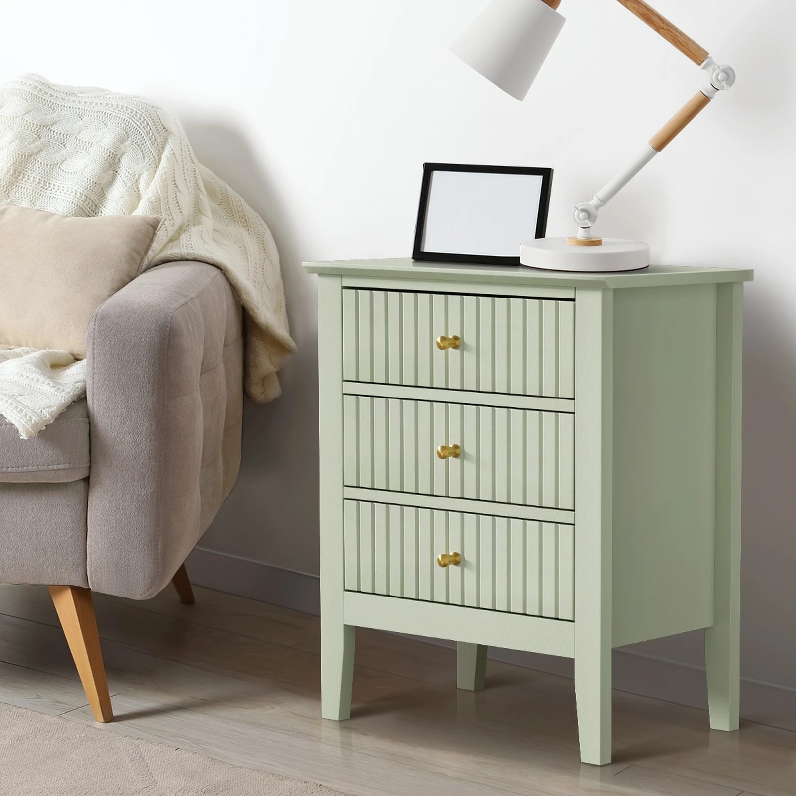 3 Oikiture Bedside Table 3 Drawers Side End Storage Furniture Nightstand
 - Green, 3 of 10