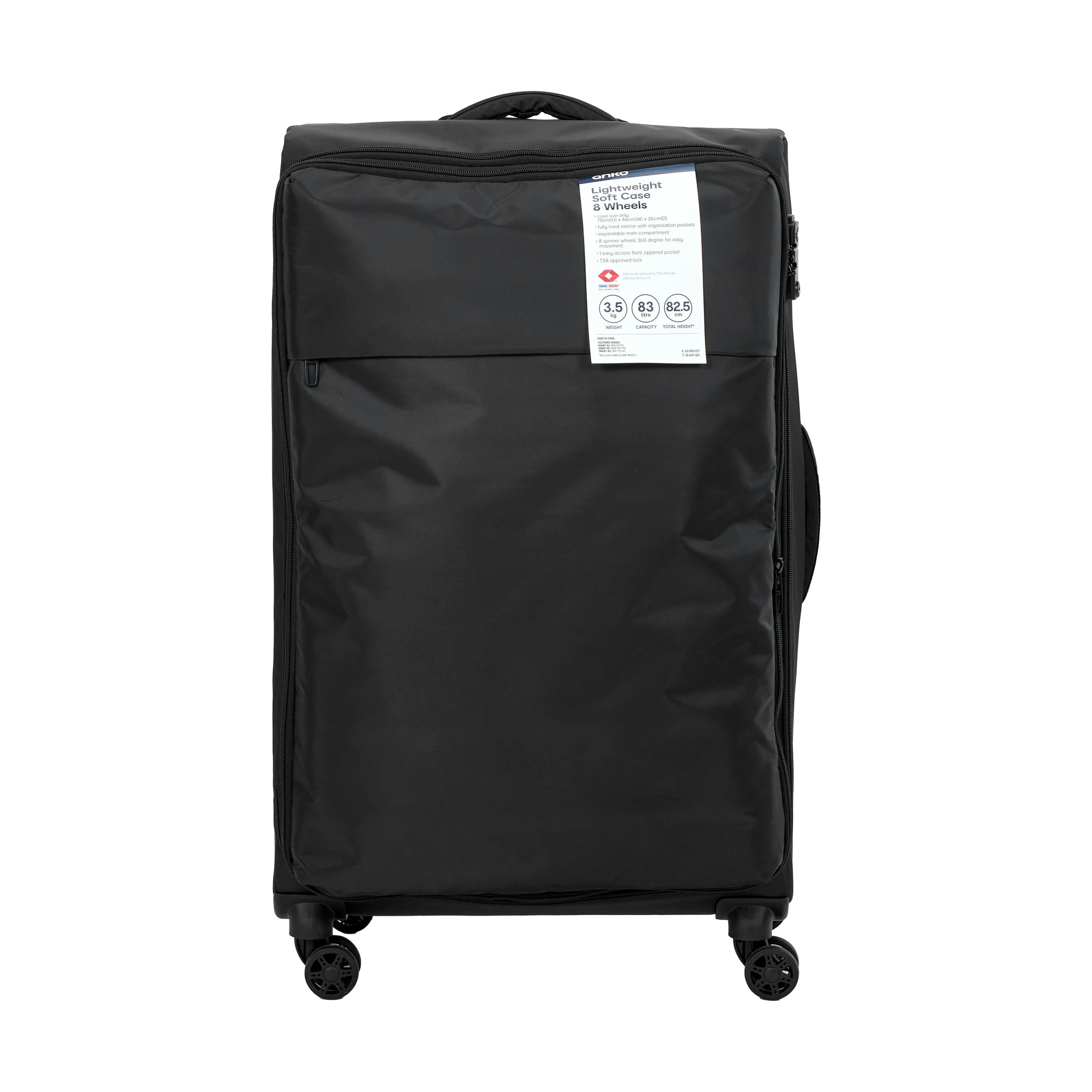 8 70cm 8 Wheels Lightweight Soft Case - Black, 8 of 8