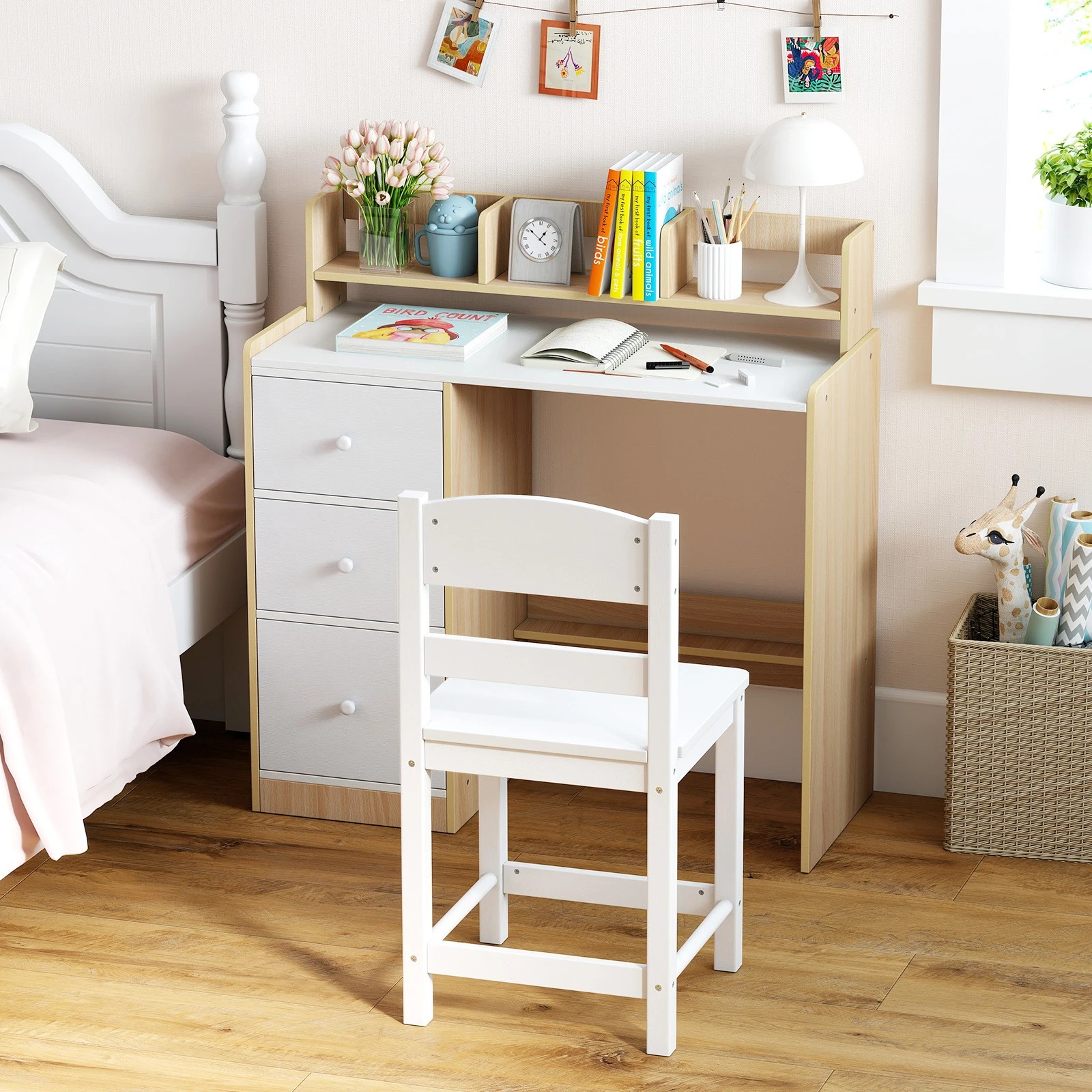 3 Costway Study Desk Chair Set Wood Student Writing Table, 3 of 5