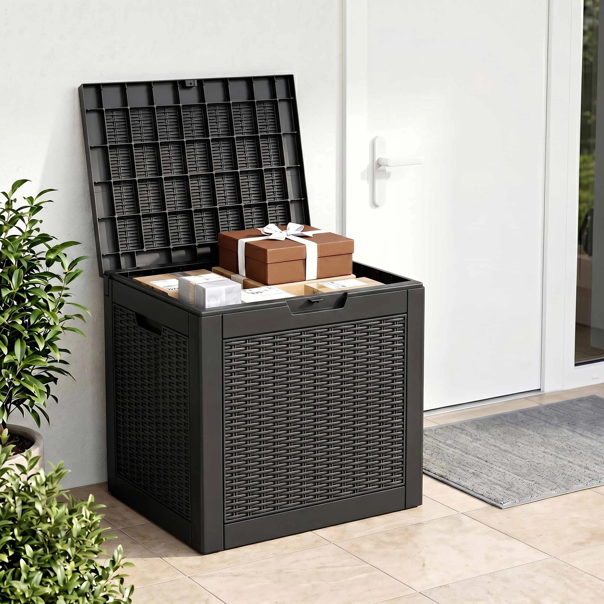 8 Gardeon Outdoor Storage Box 118L Container Lockable Garden Toy Tool Rattan-Texture - Black, 8 of 8