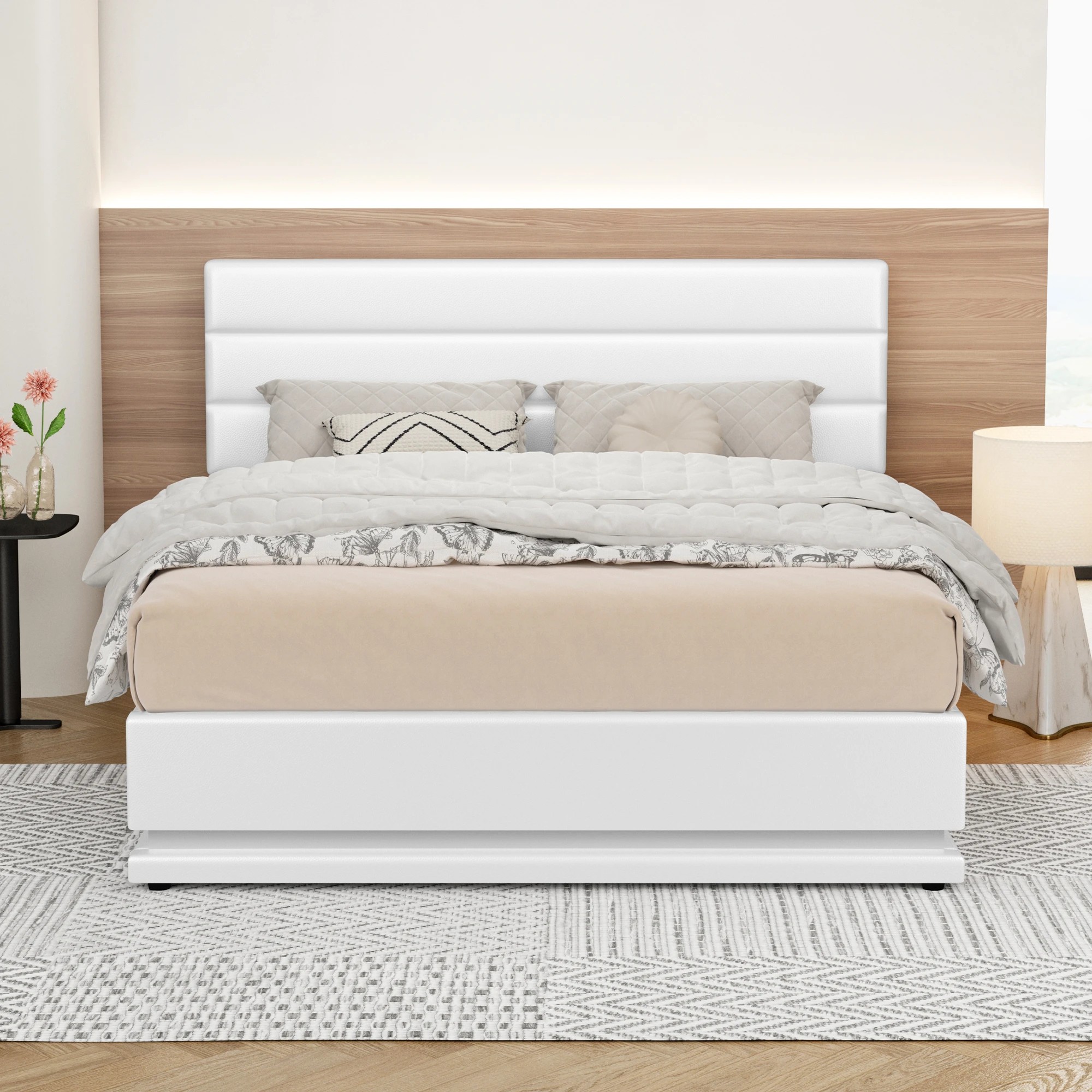 4 Alfordson Bed Frame King Size LED Gas Lift Platform Base Storage - White, 4 of 9