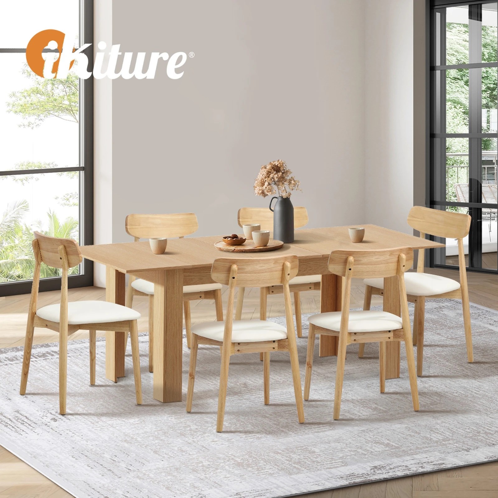 6 Oikiture 200cm Extendable Dining Table With 6x Dining Chairs Pu Leather
 - Multi, 6 of 10