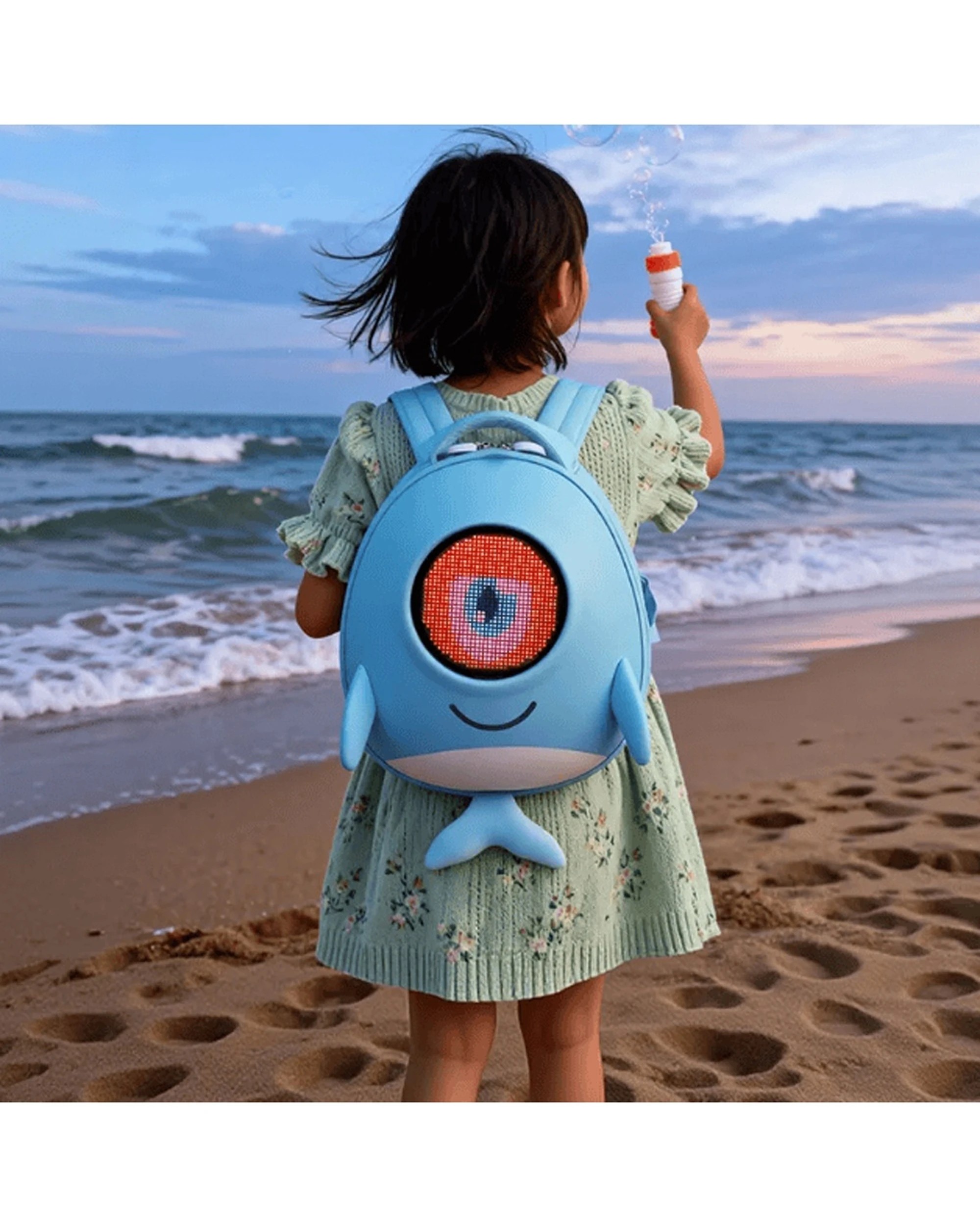 2 Lulla Doll Australia Glo Pack Kid's Backpack LED Eyes Whale Design - Blue, 2 of 4