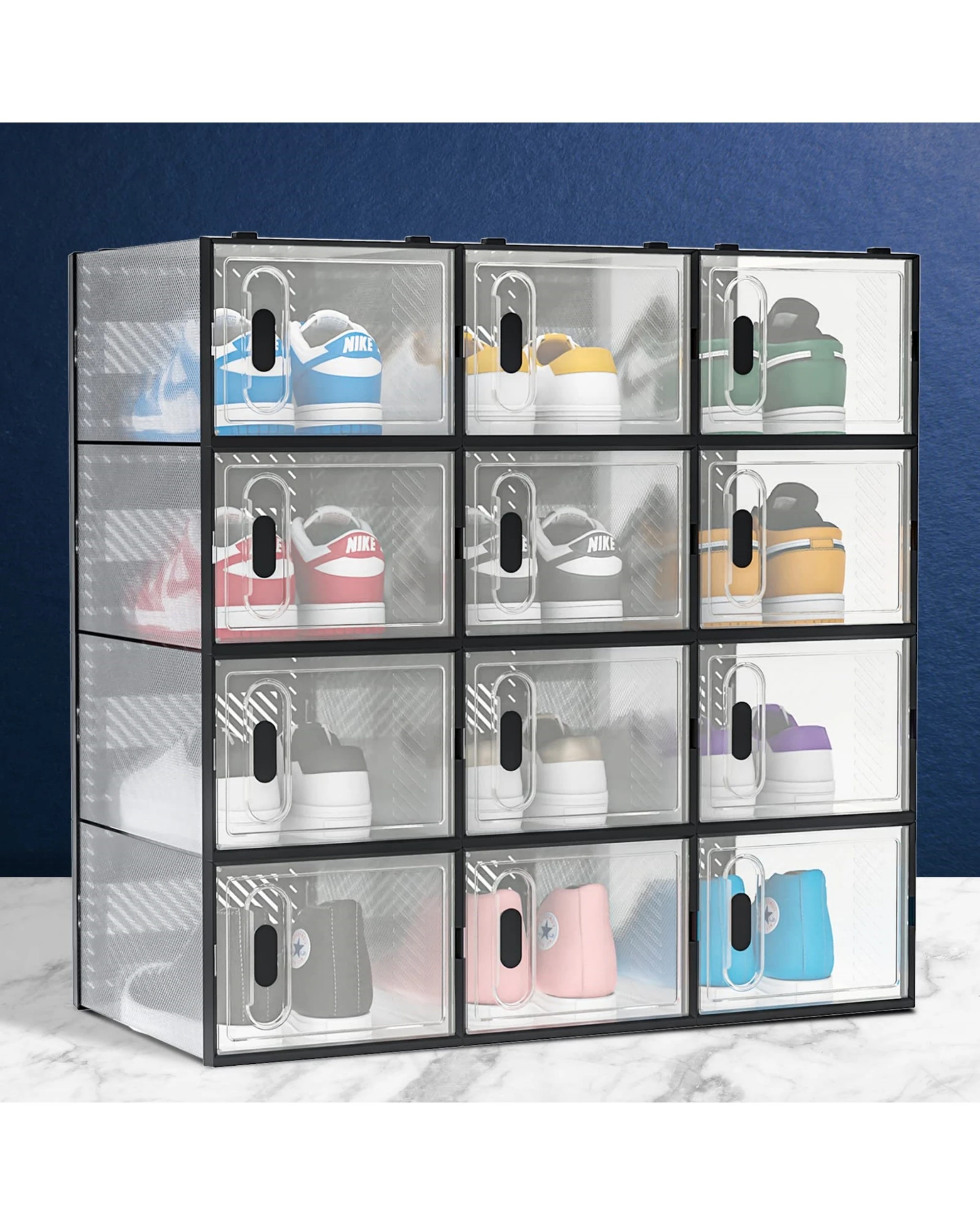 3 Advwin 12Pcs Clear Shoe Storage Case Display Box Stackable Sneaker Rack Black, 3 of 8