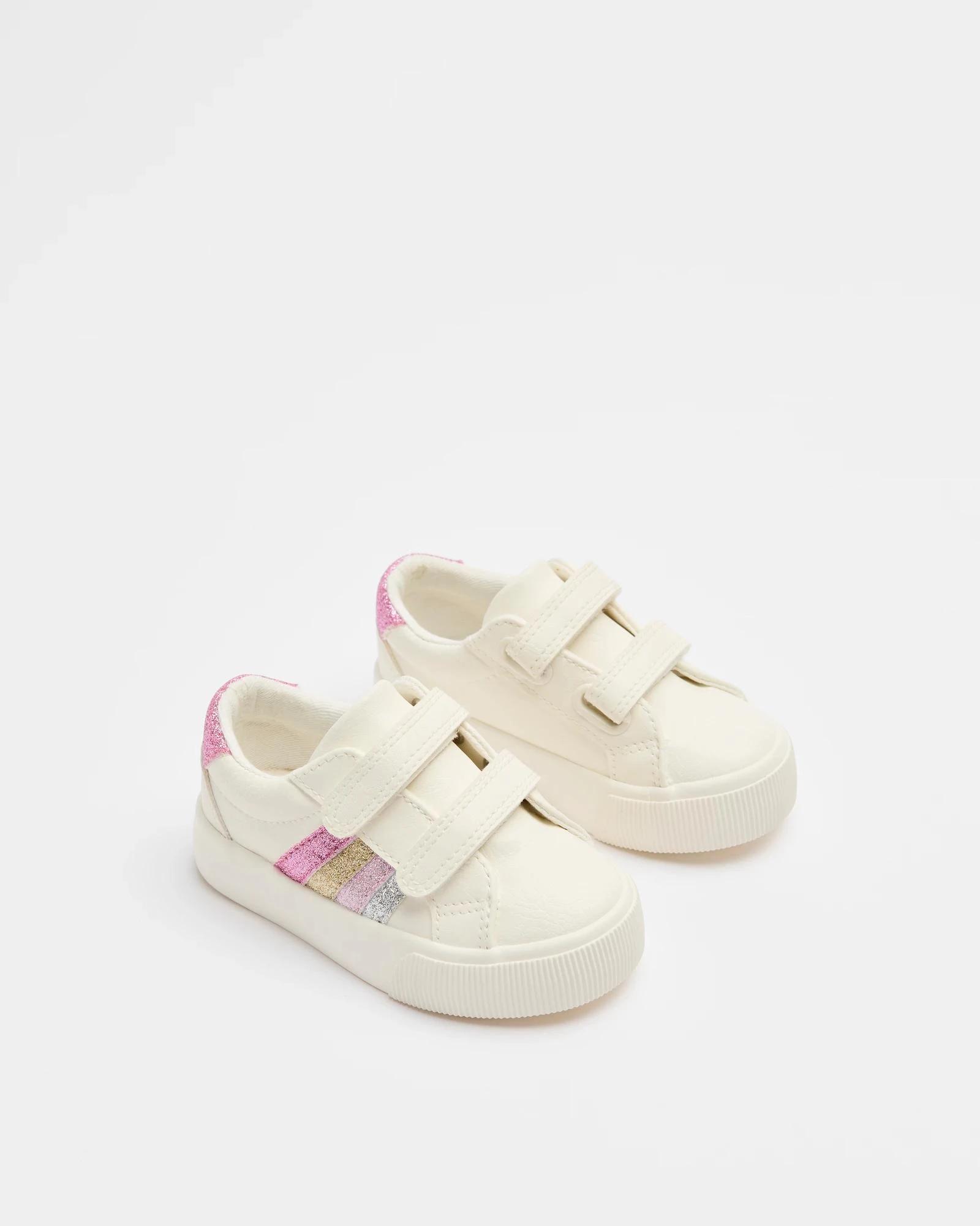 2 Target Baby Baby Girls First Walker Double Strap Stripe Sneaker - Jinny WHITE GLITTER, 2 of 2