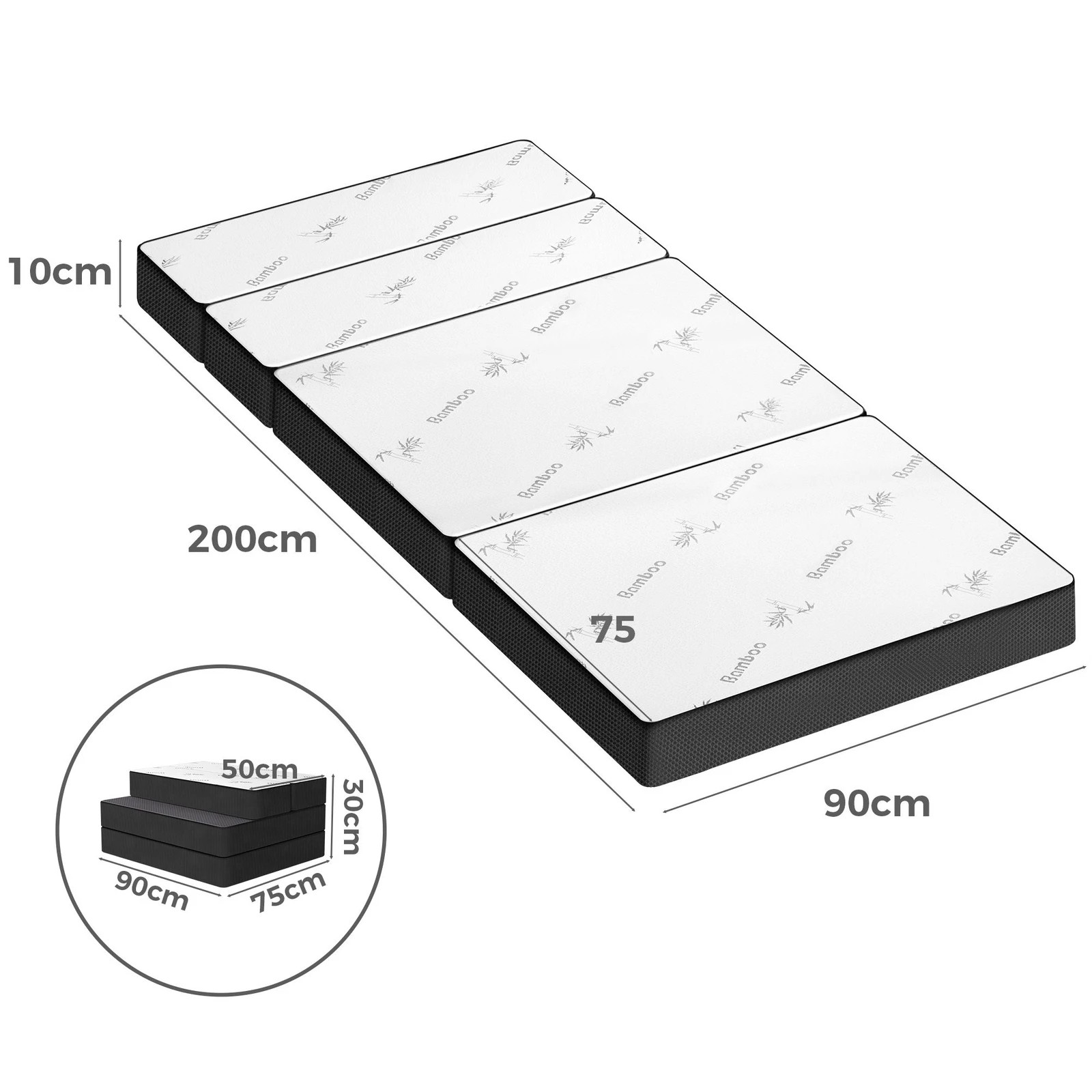 4 Starry Eucalypt Foldable Mattress Folding Foam Portable Mesh Bamboo 90X200CM - White, 4 of 4