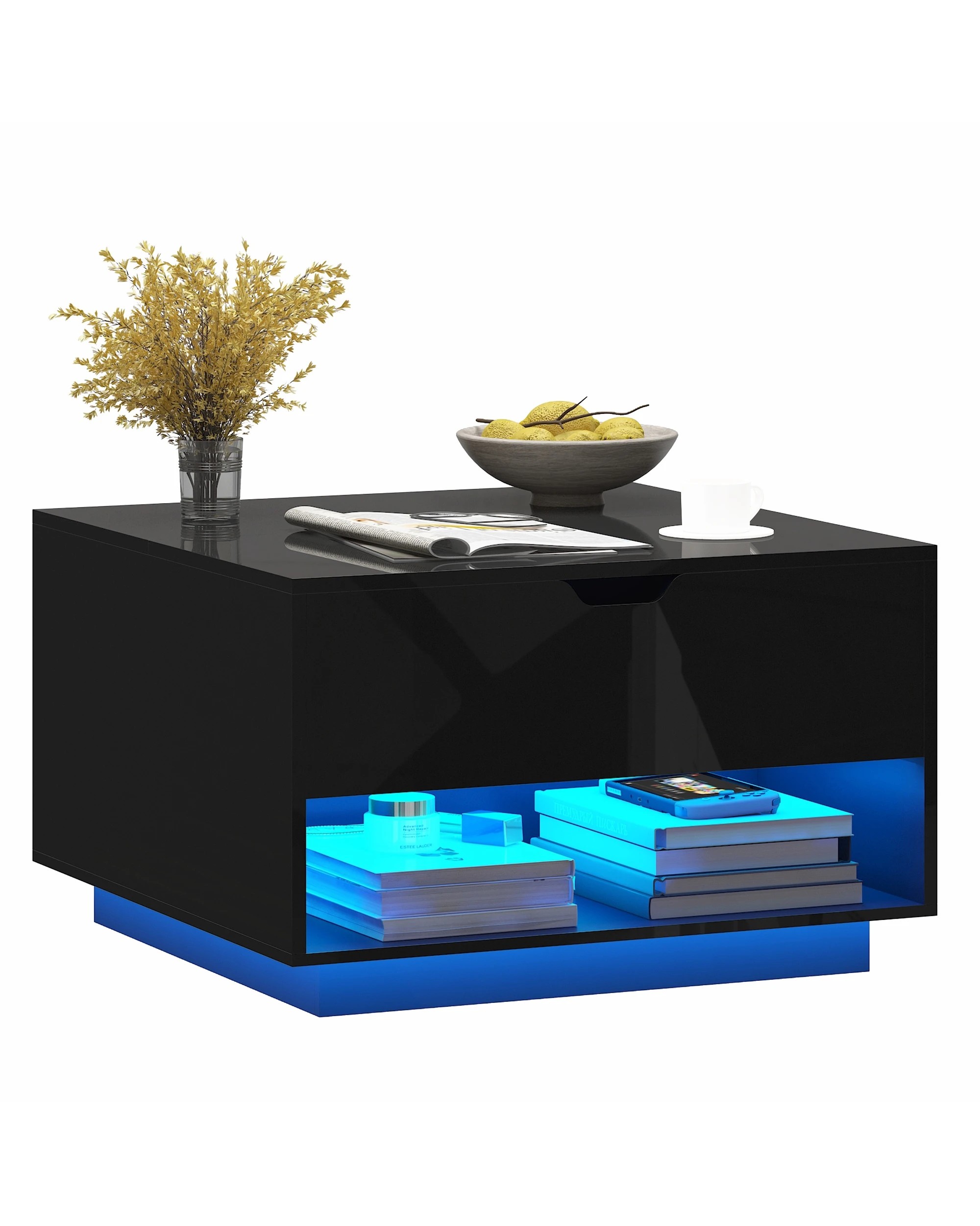 8 Advwin  LED Lift Top Coffee Table  w/ Hidden Storage & Open shelves - Black, 8 of 10