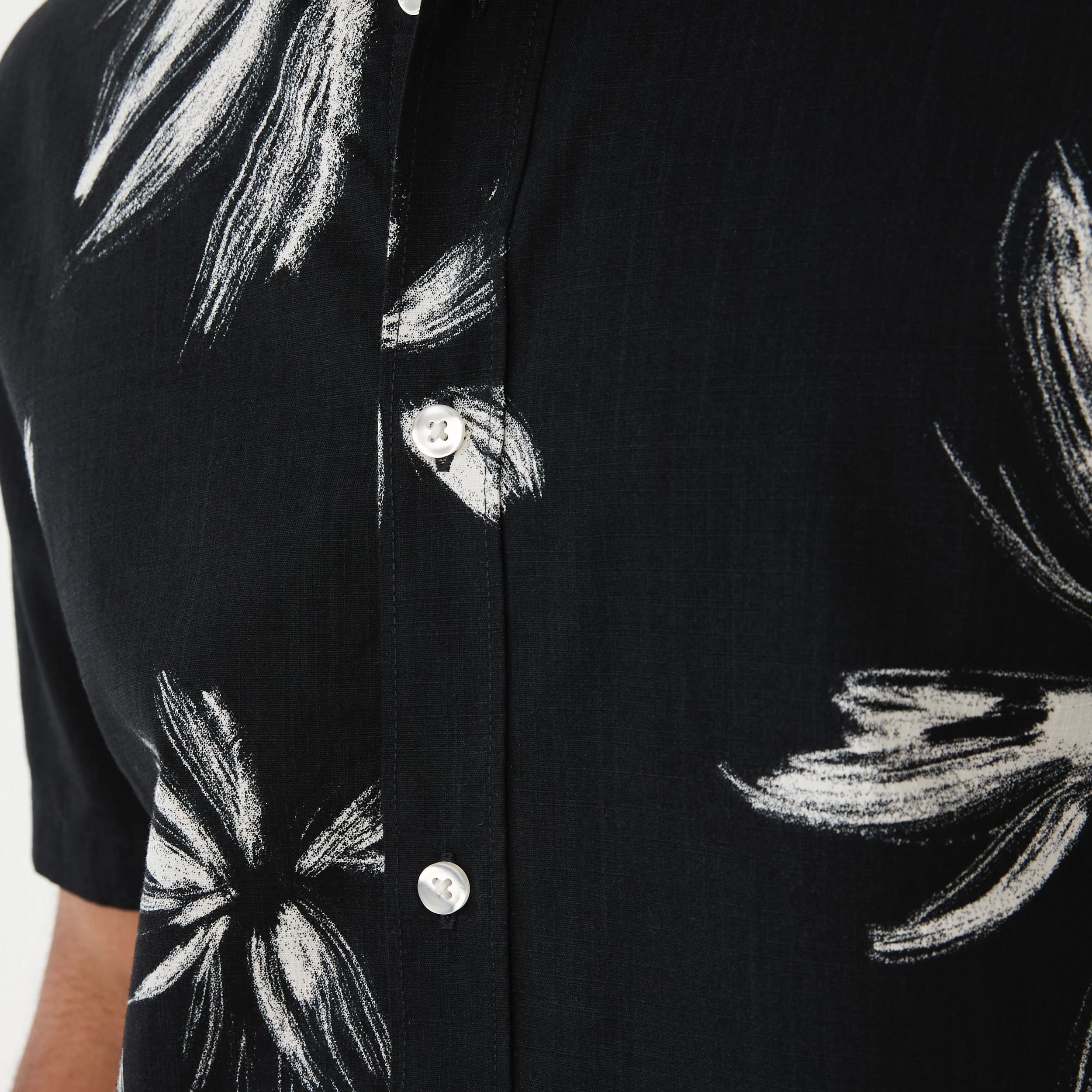 5 Short Sleeve Textured Print Shirt ART FLORAL BLACK, 5 of 5