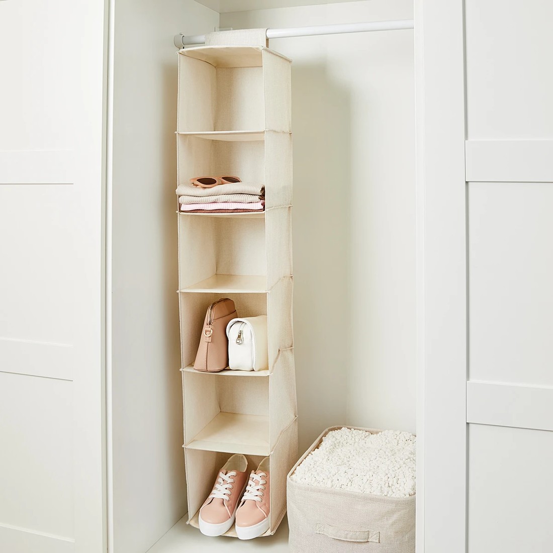 2 6 Shelf Linen Look Hanging Organiser, 2 of 10