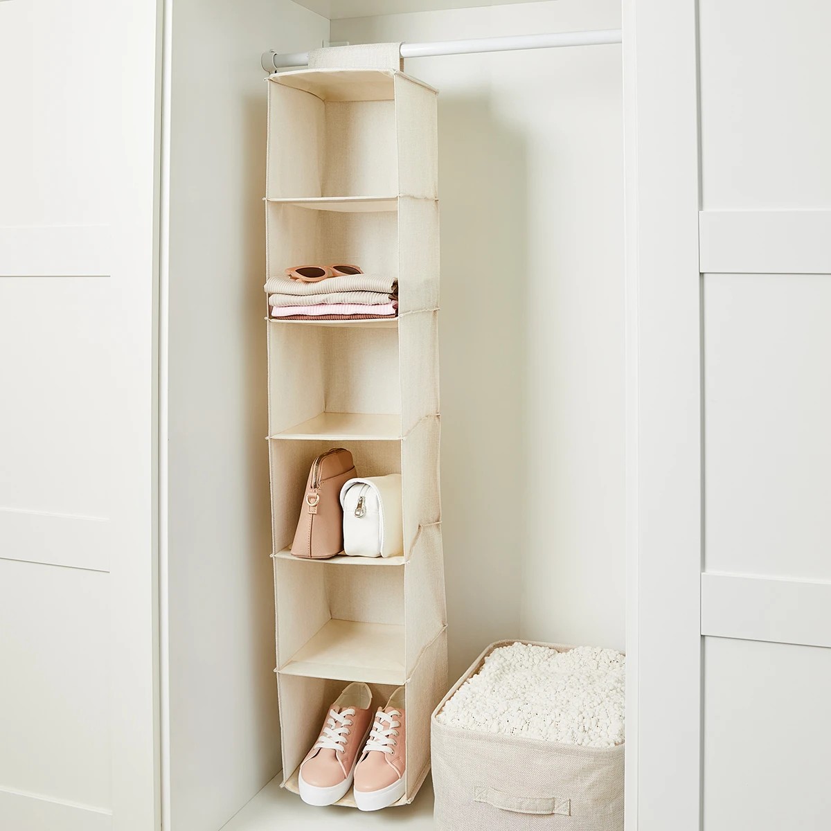 2 6 Shelf Linen Look Hanging Organiser, 2 of 10