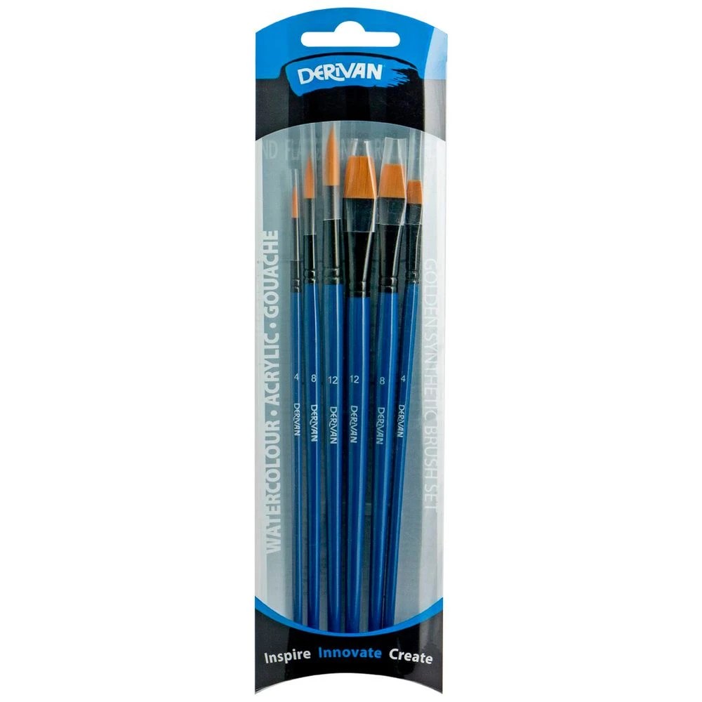 1 Derivan Short Handle Flat and Round Paintbrush 6 Piece, 1 of 3