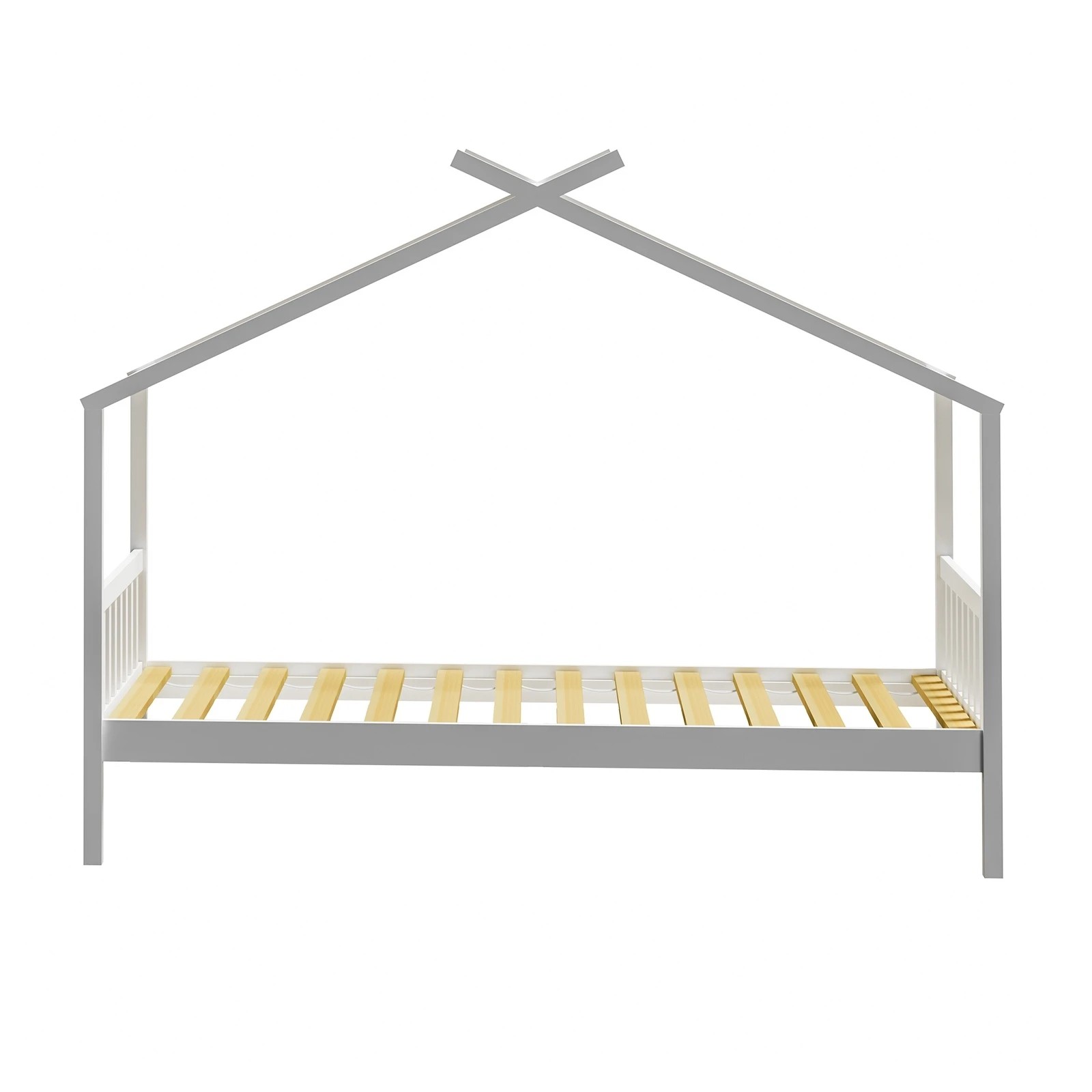 9 Oikiture Bed Frame Wooden Base Kids Single Timber House Beds
 - White, 9 of 10