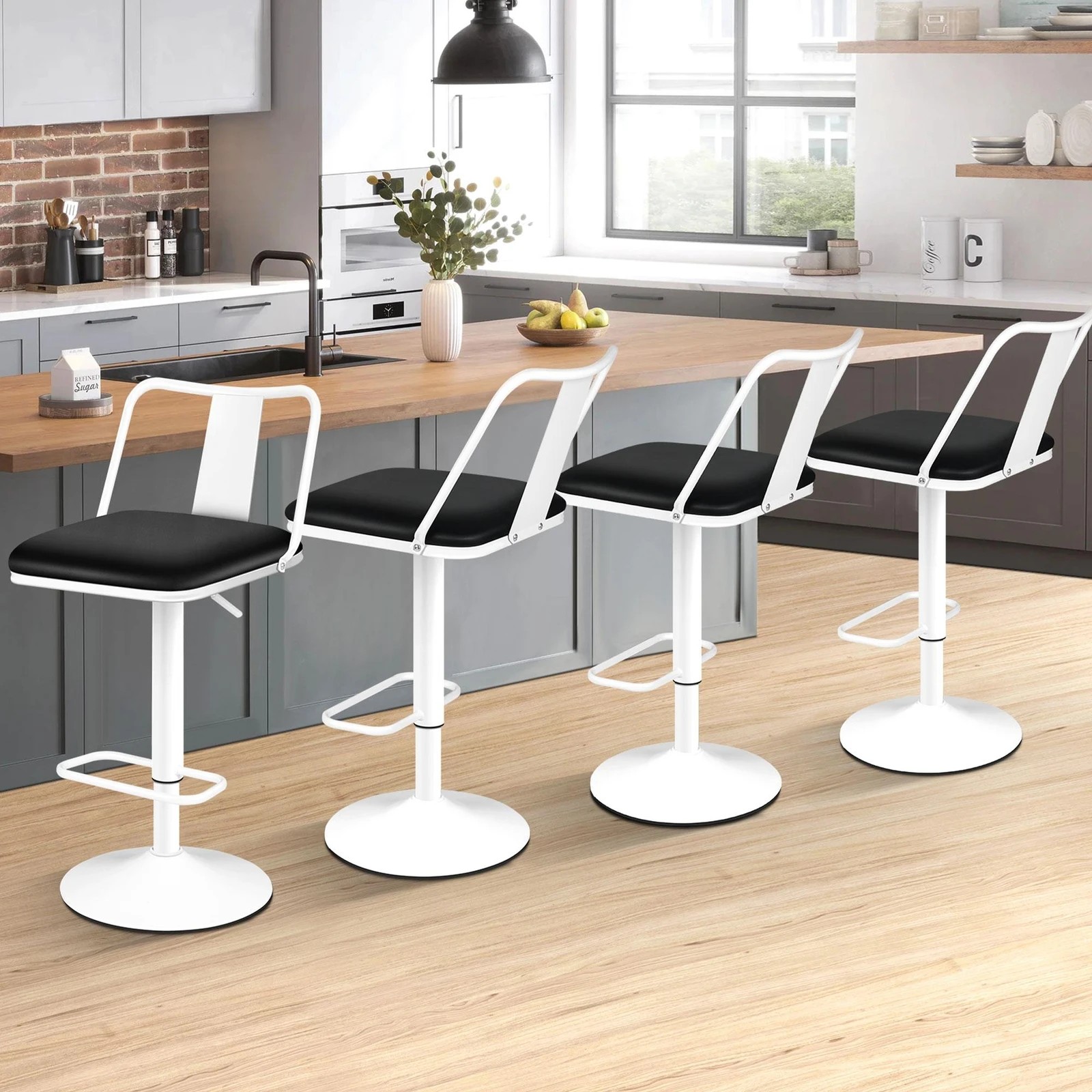 10 Alfordson 4x Bar Stools Gas Lift Leather Bar Chairs Kitchen Swivel - White, 10 of 10