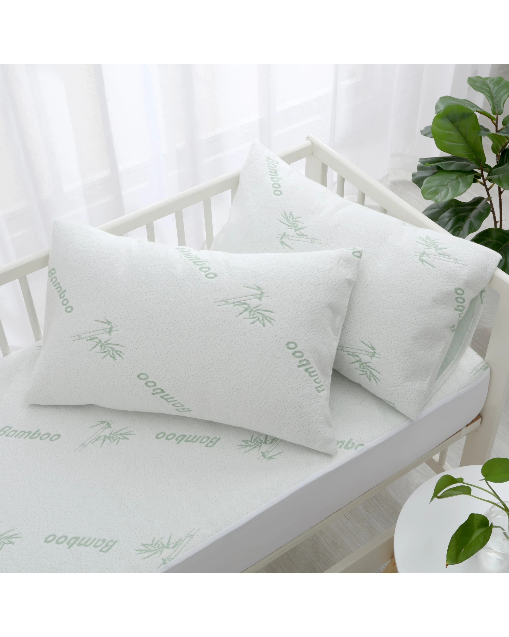1 Dreamaker Baby 260gsm Bamboo Knitted Waterproof Pillow Protector 2 pack - COT Size - White, 1 of 7