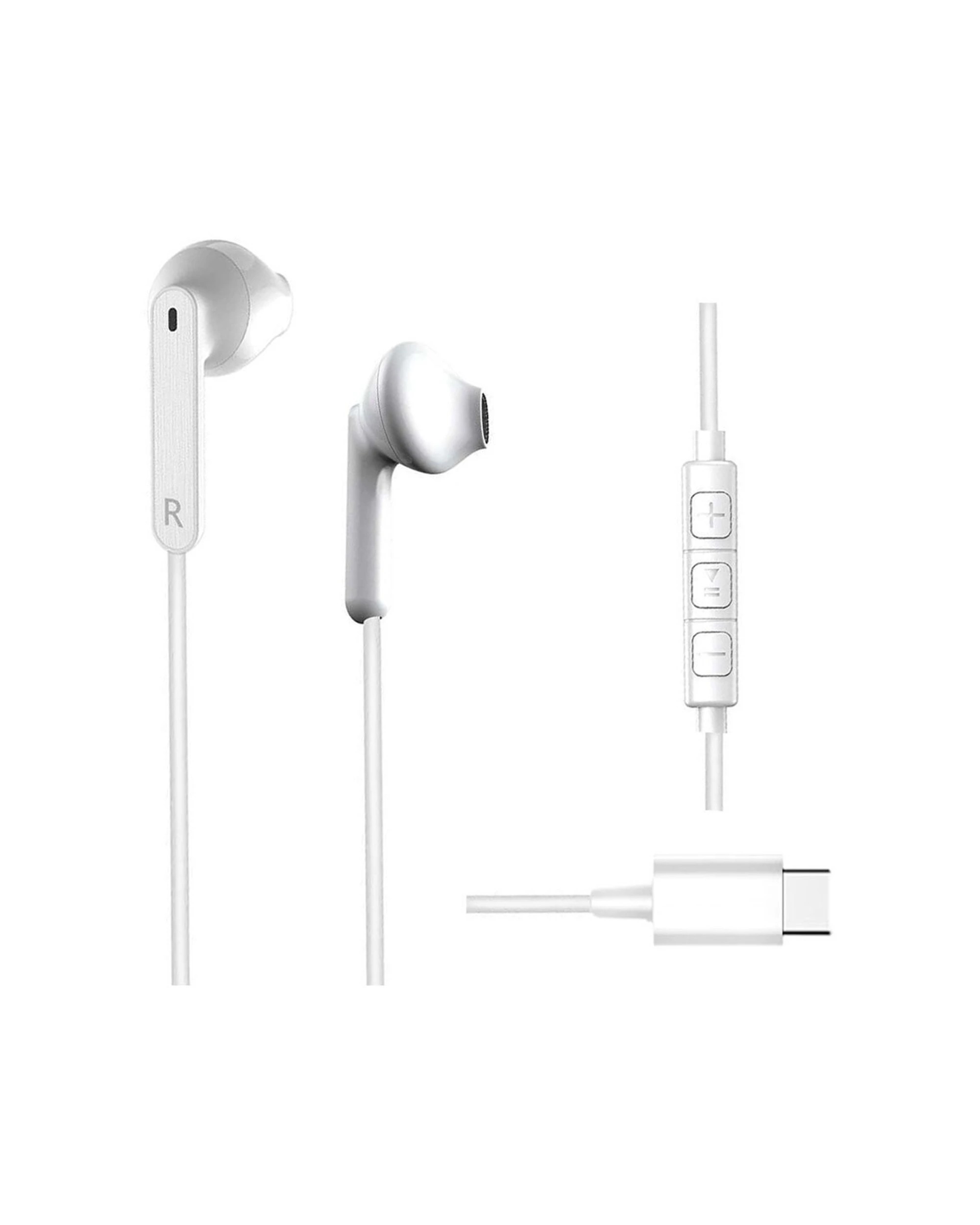 1 Sansai USB Type-C Stereo Audio Headset Earphones for Pixel Samsung iPhone - White, 1 of 2