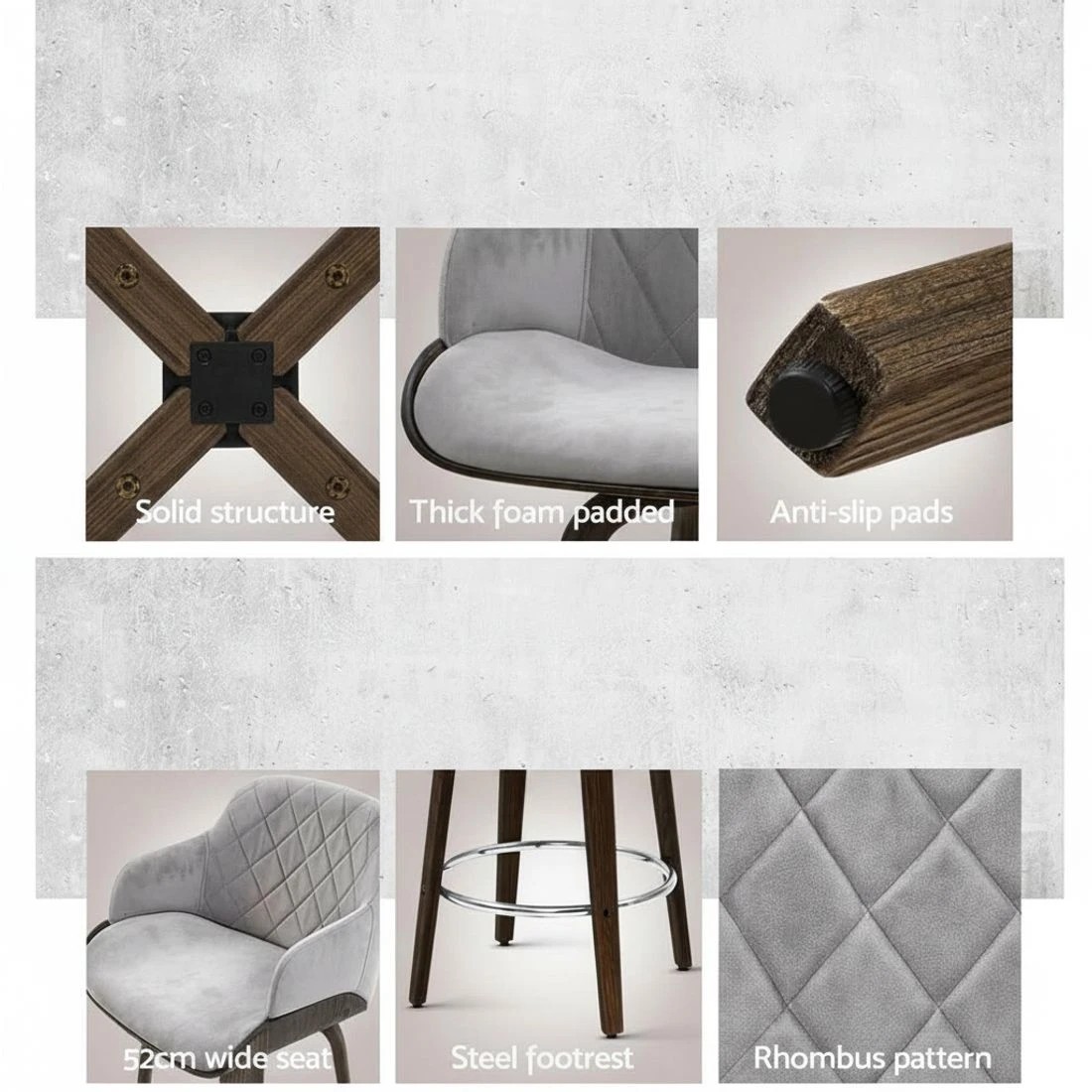 5 Artiss Bar Stools Swivel Velvet Padded - Grey, 5 of 8