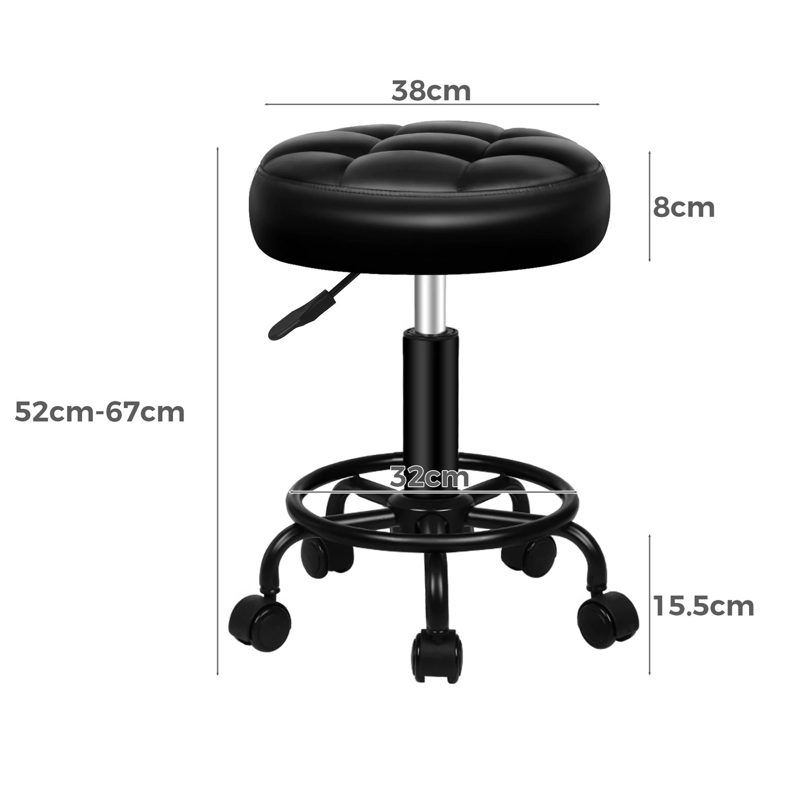 8 Alfordson 2x Salon Stool Round Swivel Barber Hair Dress Chair - All Black, 8 of 10