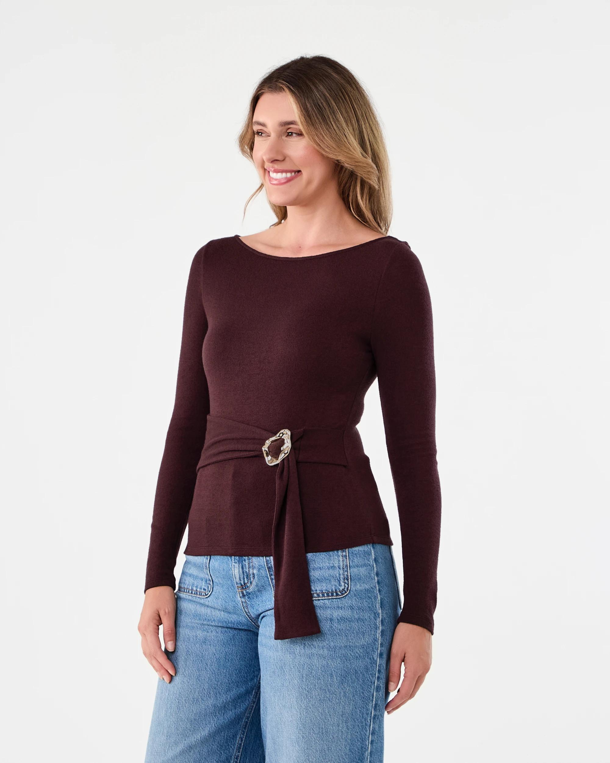 2 Long Sleeve Buckle Detail Top Fudge, 2 of 5