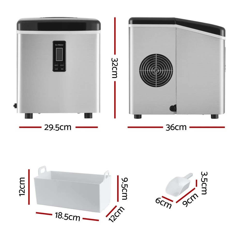 2 Devanti 15kg Ice Maker Machine - Silver, 2 of 8