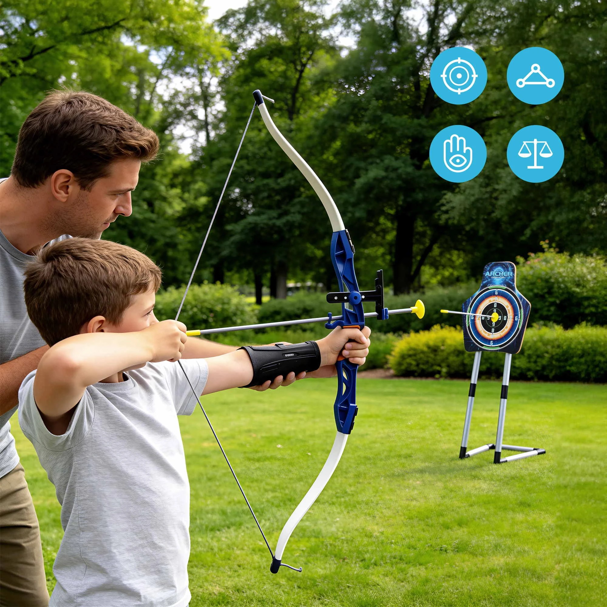 4 Keezi Kids Bow and Arrow Set Toy Archery Standing Target Suction Cup Arrows - Blue, 4 of 8