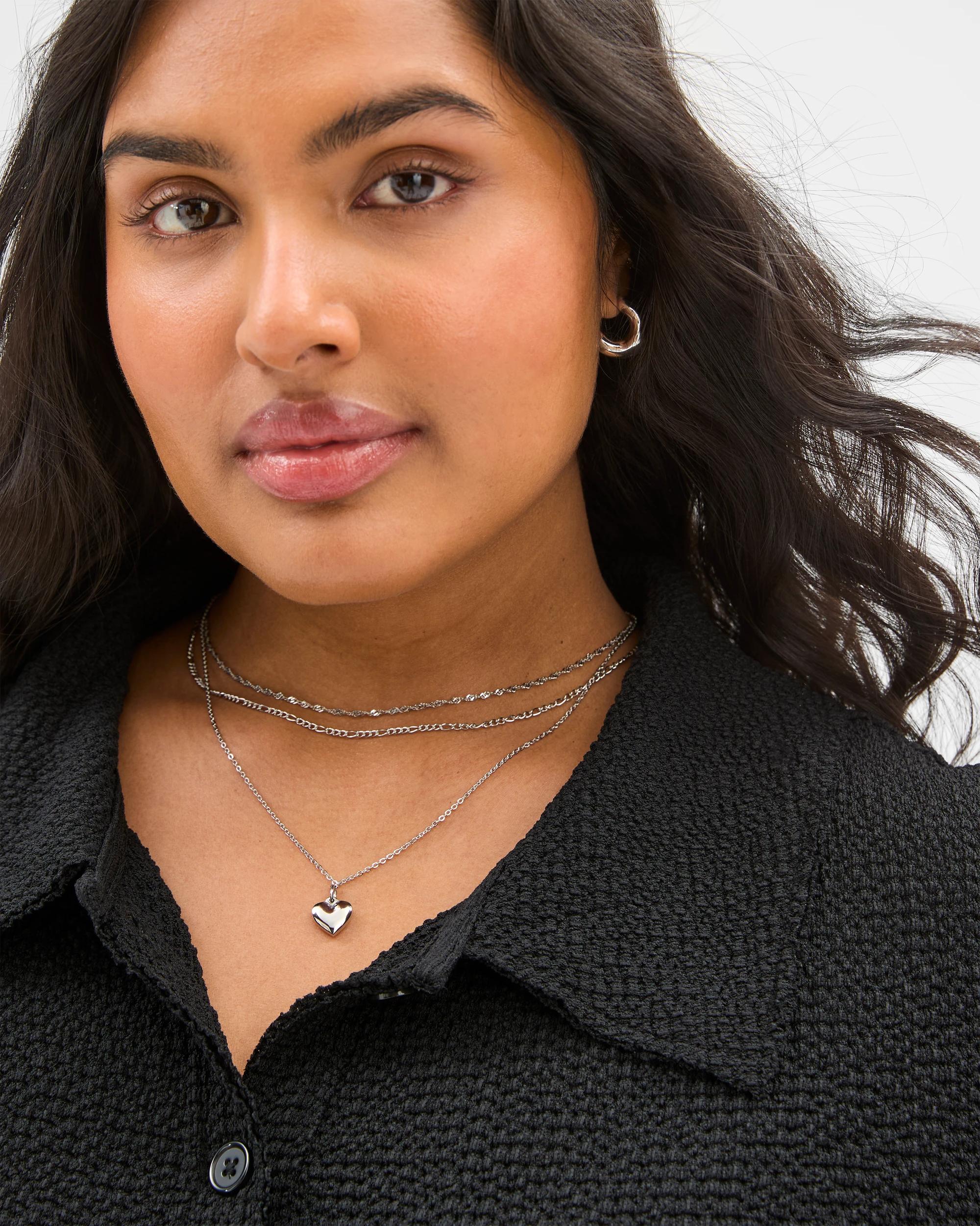 2 Target Waterproof 3 Pack Puffy Heart Necklace Set SILVER, 2 of 3