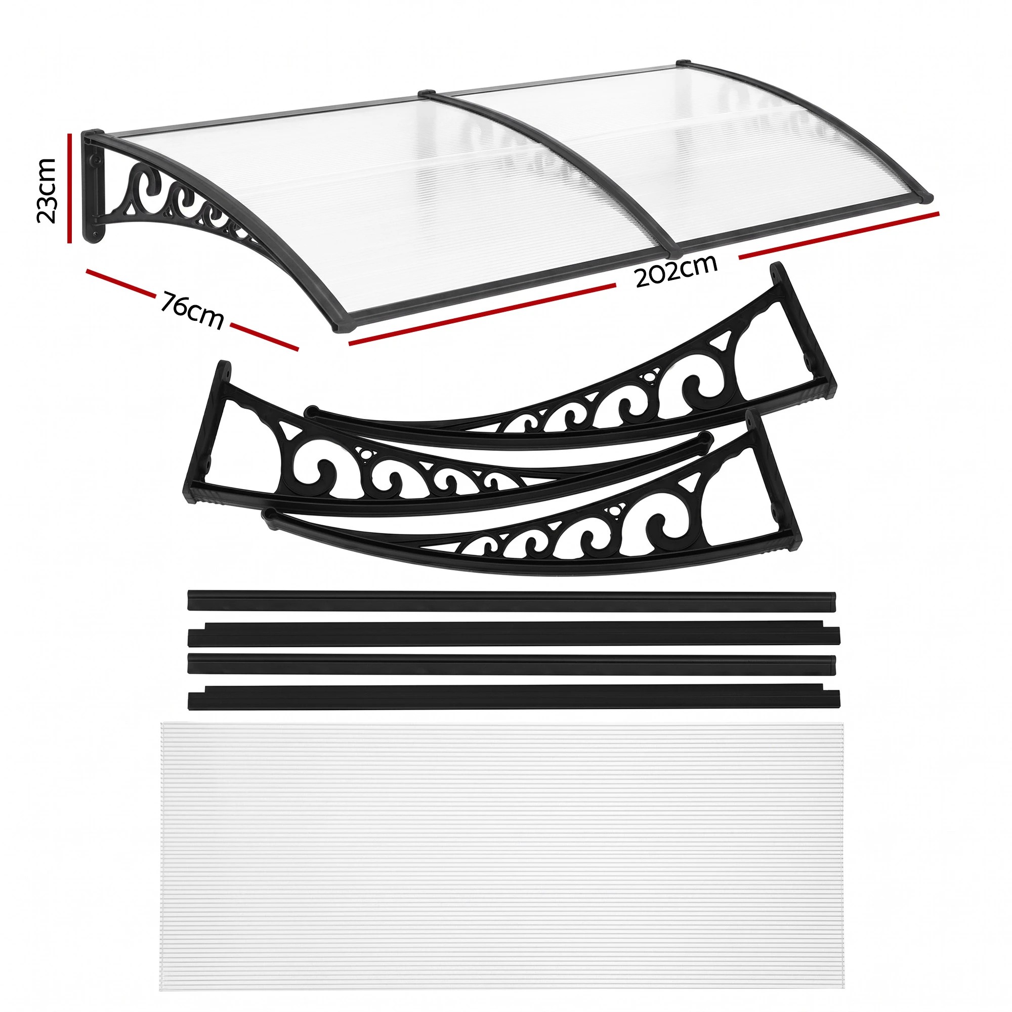 2 Instahut Window Door Awning 0.8mx2m - Clear, 2 of 10