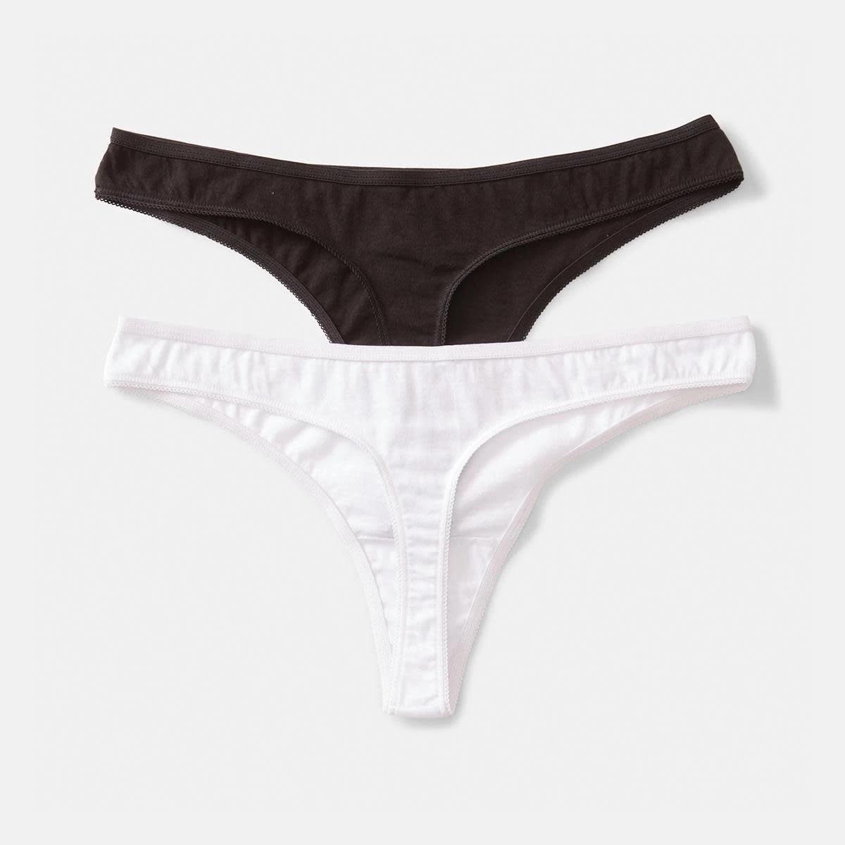 2 2 Pack Cotton Kelsey G-String Briefs Black Wht, 2 of 7