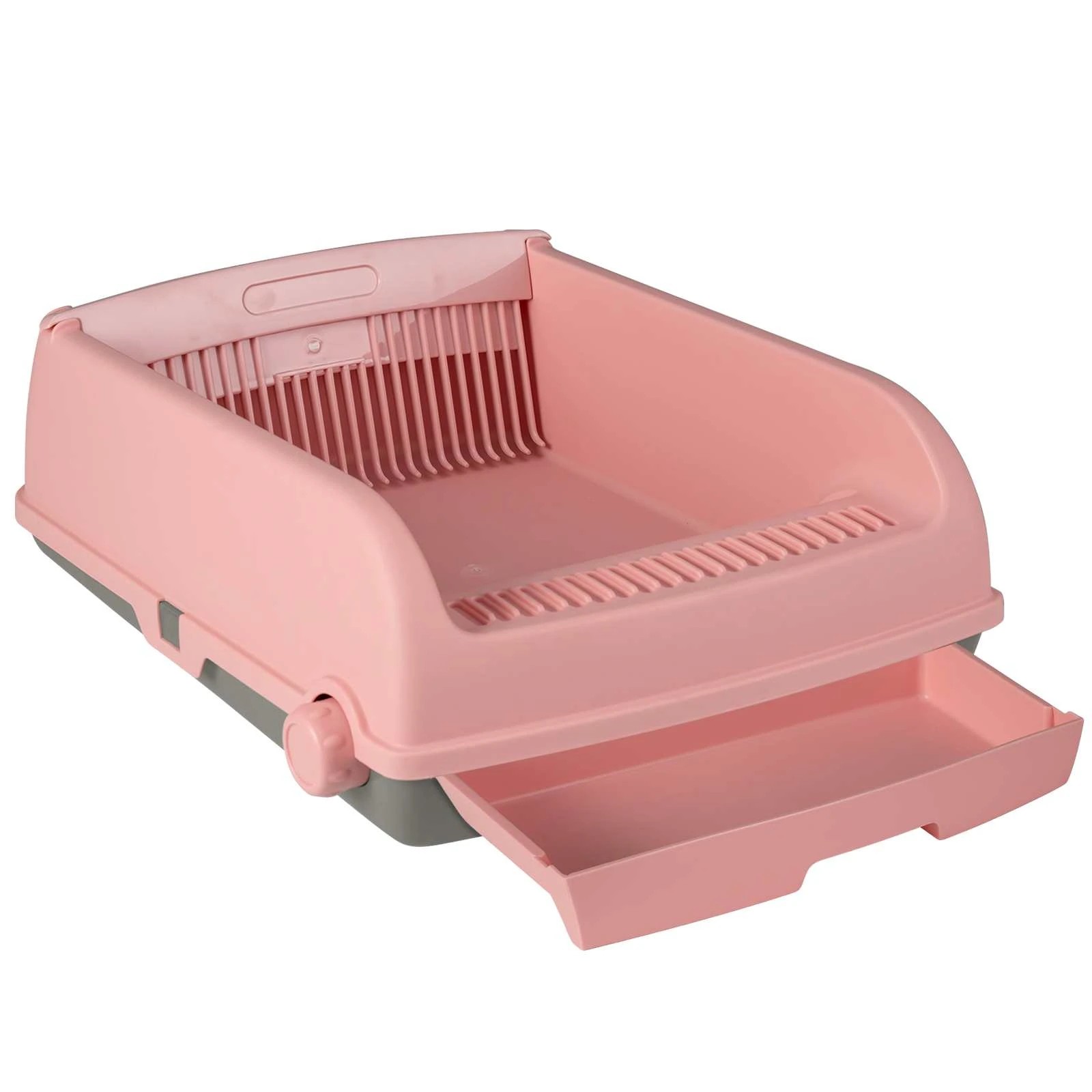 1 Costway Semi-auto Open-top Cat Litter Box Splash-proof Cat Toilet w/Sliding Scoop - Pink, 1 of 7