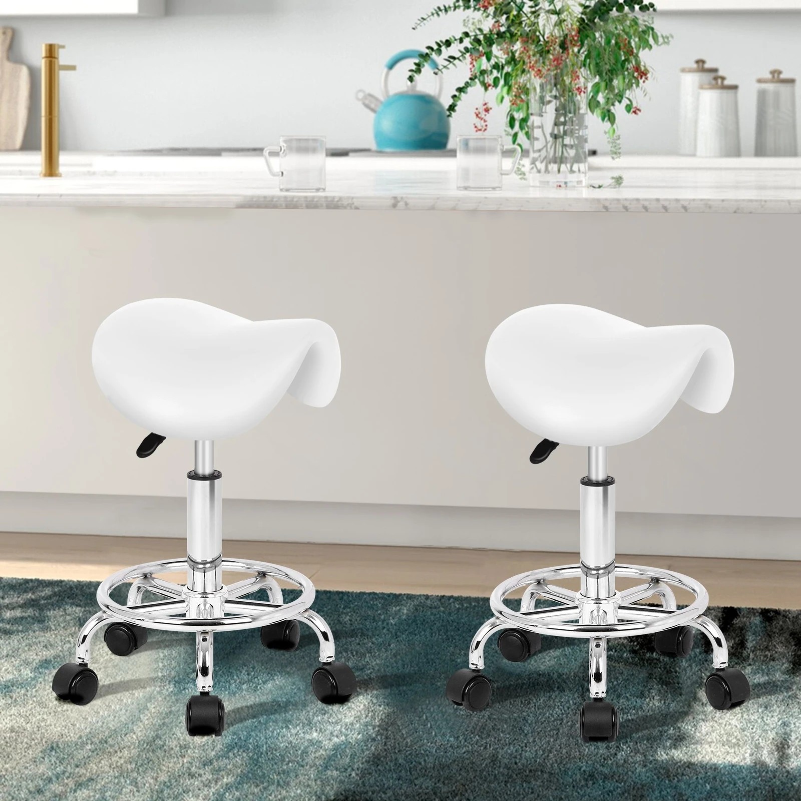 4 Alfordson Salon Stool Saddle Swivel Barber Hair Dress Chair Sierra - White, 4 of 8