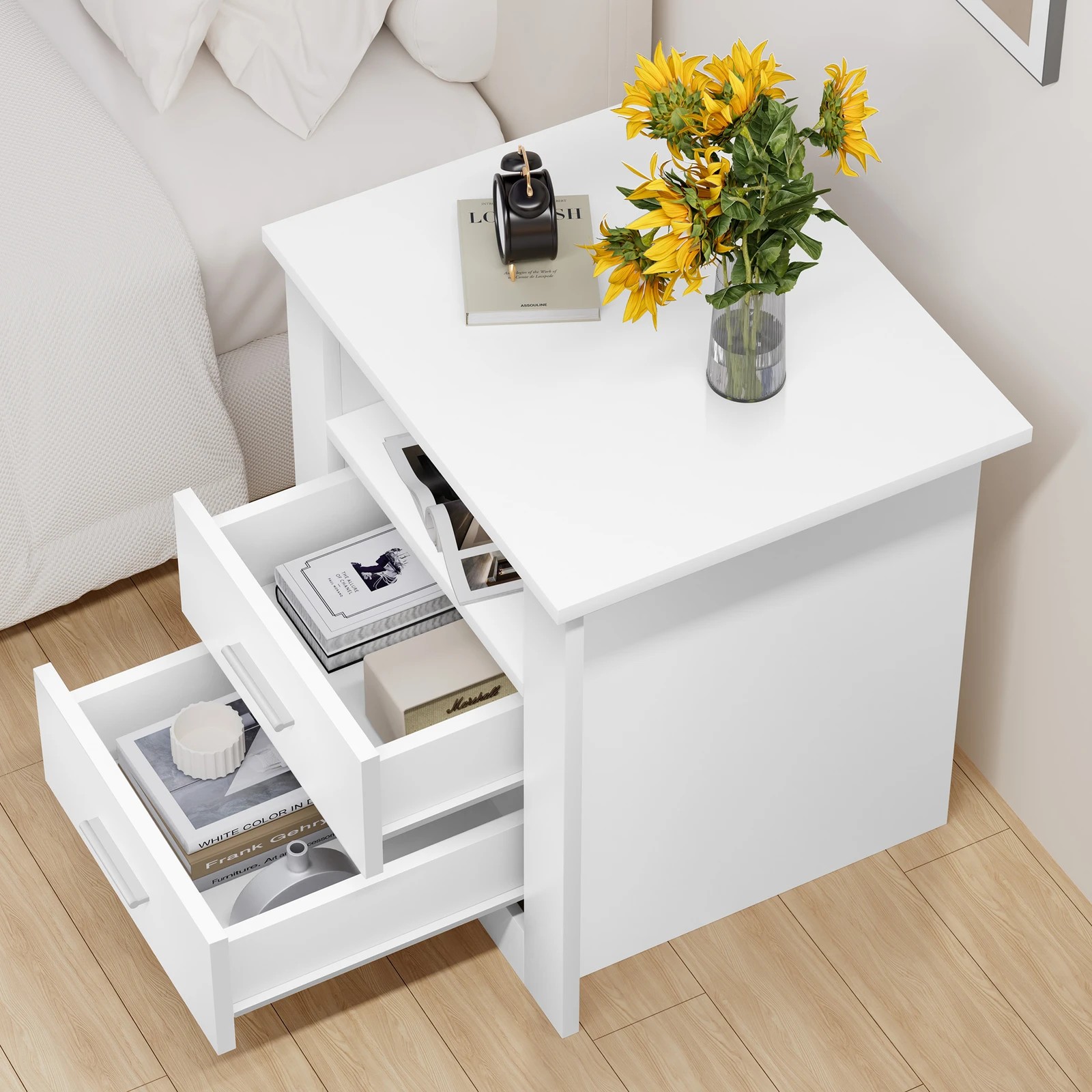 6 Alfordson 2x Bedside Table Nightstand Storage Cabinet Side Table Classic - White, 6 of 10