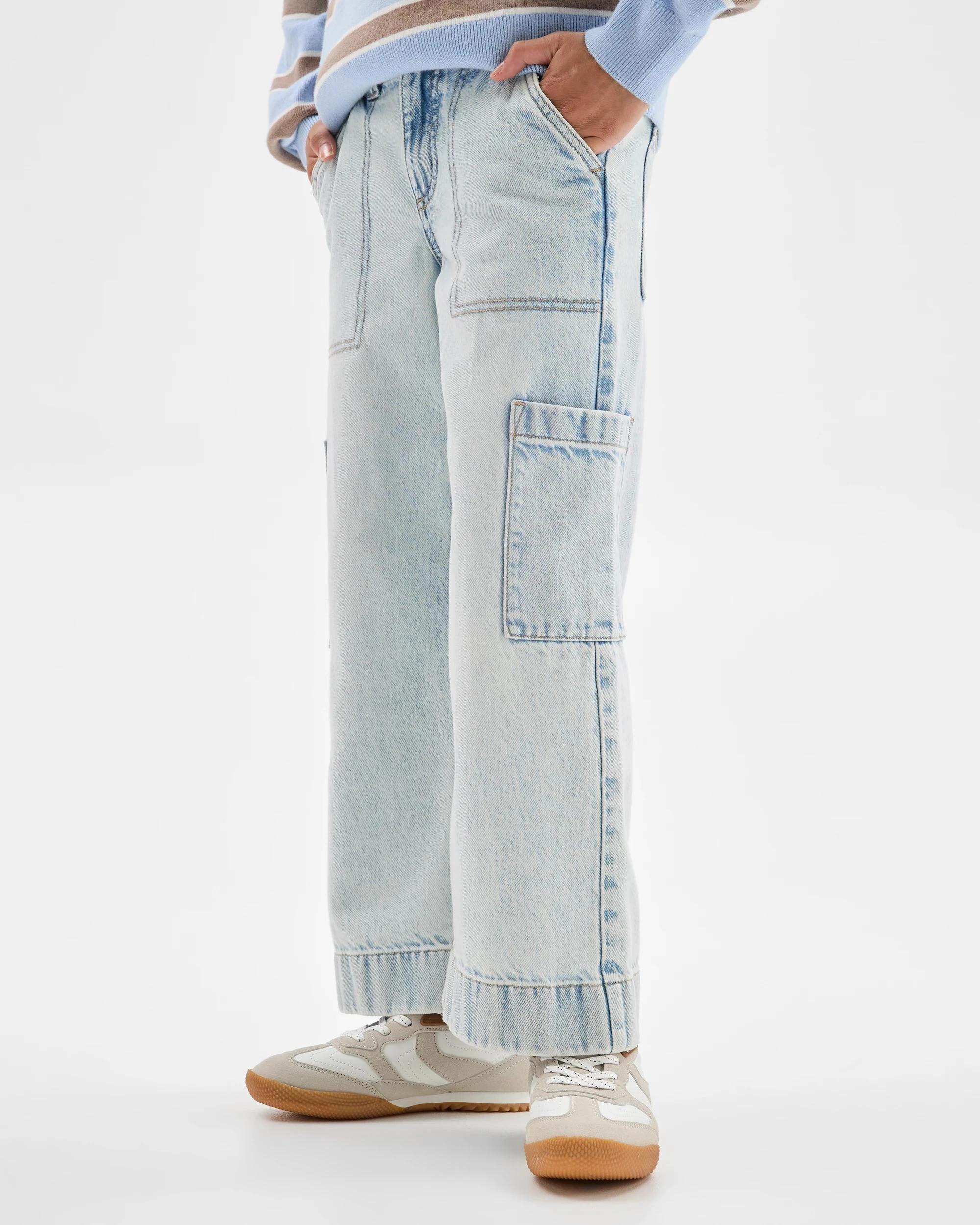 2 Target Denim Denim Cargo Wide Leg Jeans LIGHT WASH, 2 of 7