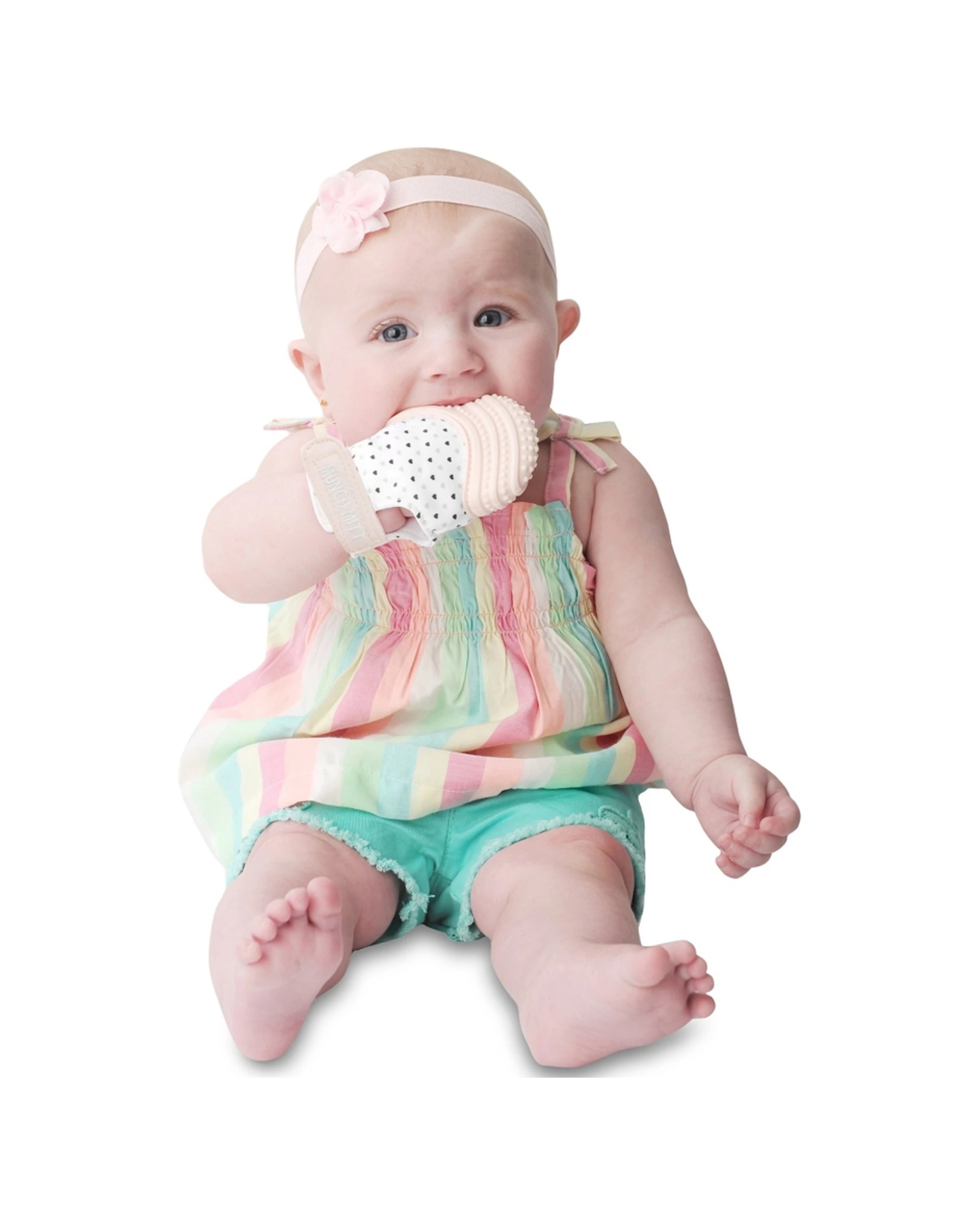 2 Malarkey Kids Munch Mitt Teething Mitten Sensory Silicone Infant Wearable Pastel - Pink, 2 of 3