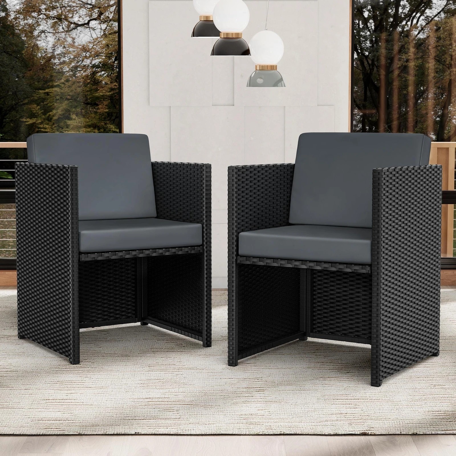 3 Alfordson 2x Outdoor Dining Chairs Patio Garden Lounge Chair Wicker Furniture - Black, 3 of 7