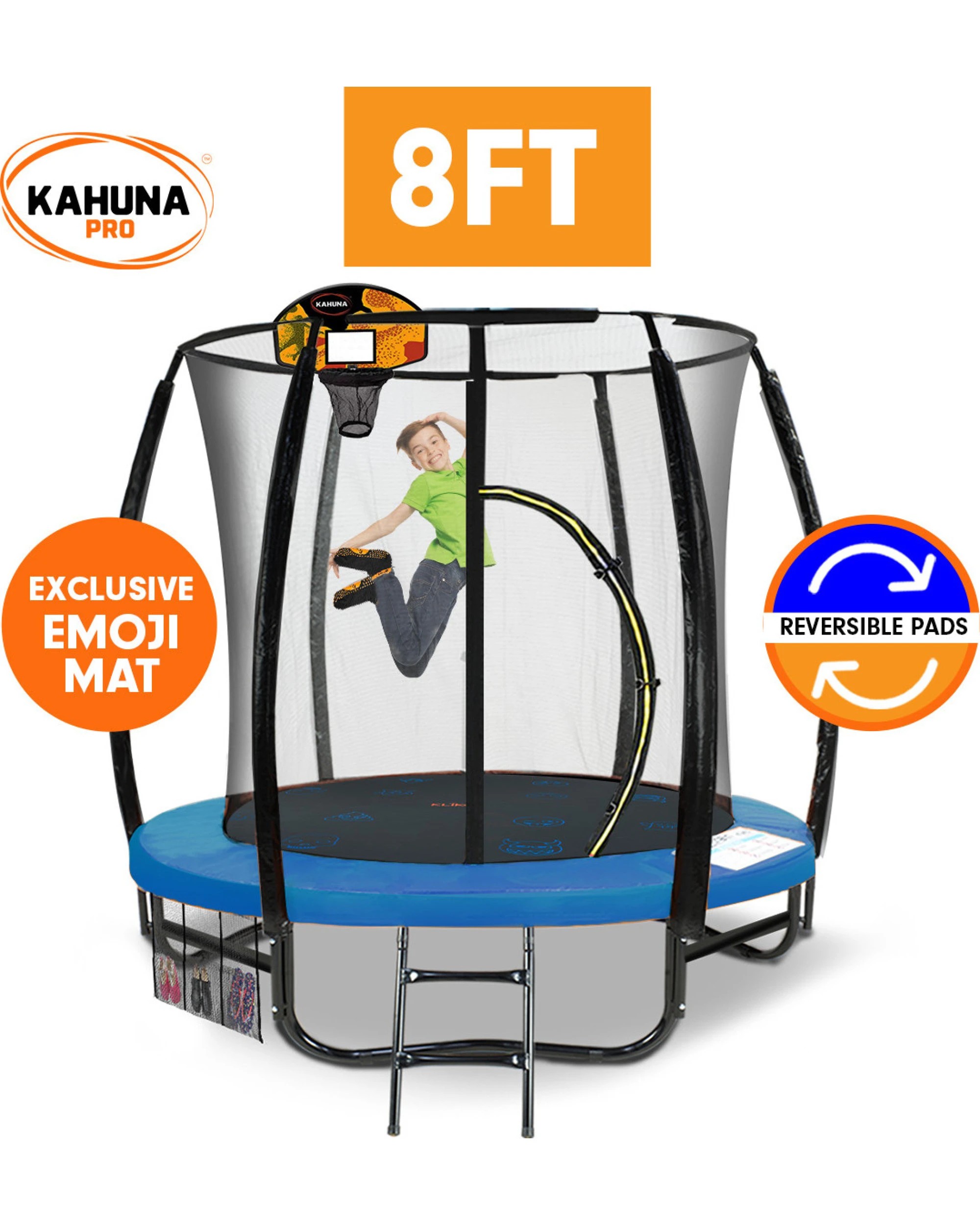 3 Kahuna Pro 8 ft Trampoline with Mat, Reversible Pad, Basketball Set, 3 of 10