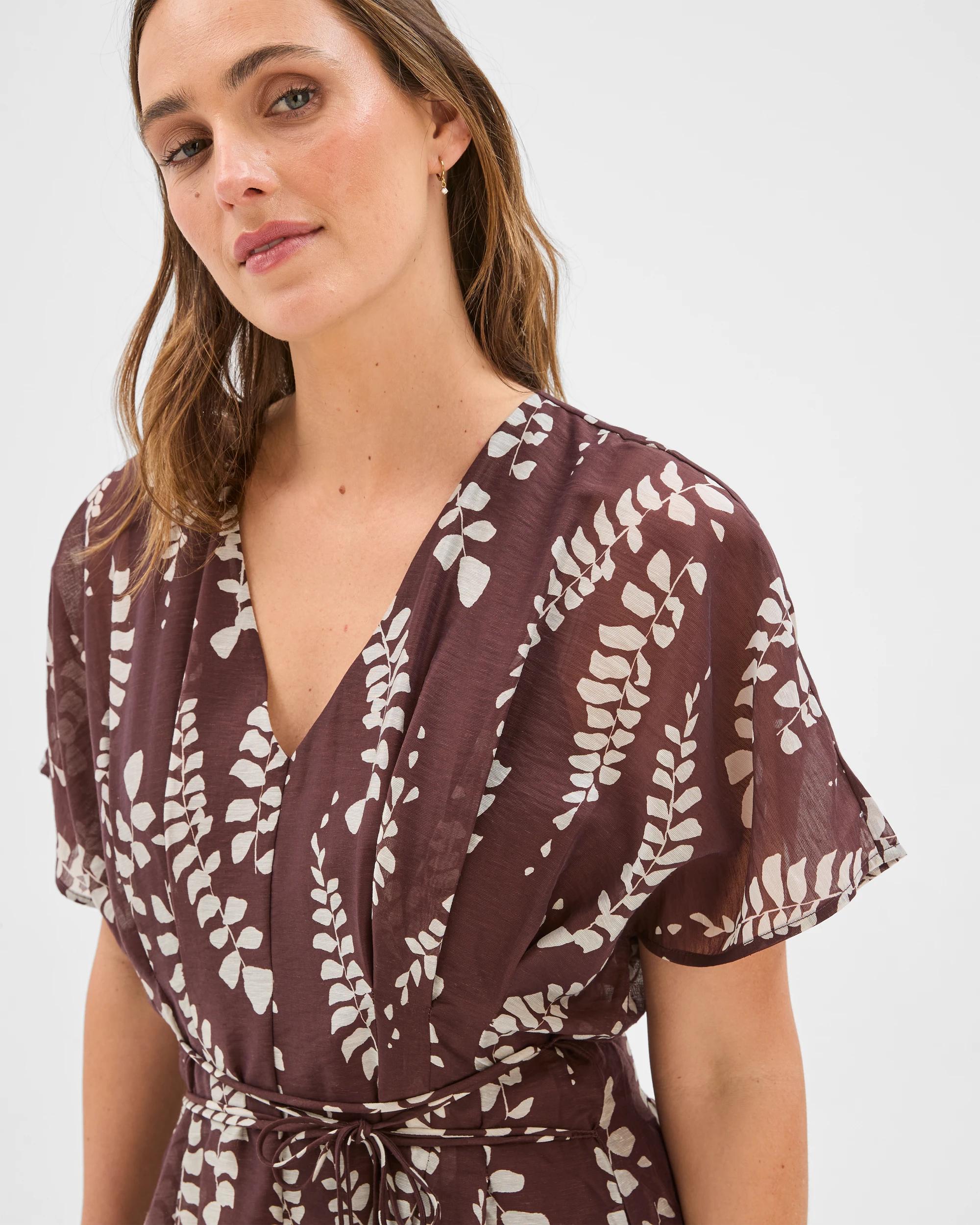 3 Preview Short Sleeve Tuck Detail Midi Dress ORGANIC FLORAL, 3 of 7