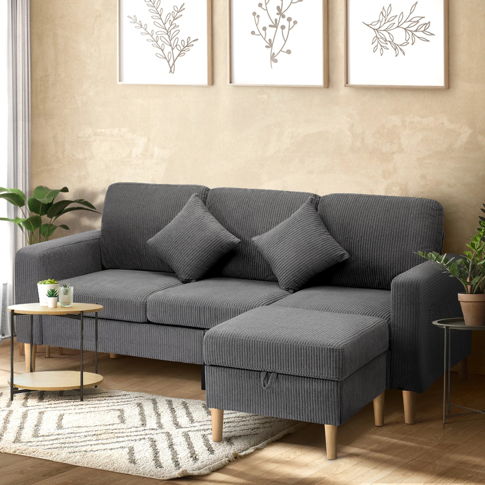 9 Oikiture Sofa Lounge Set Modular Couch 3 Seater Corner Chaise Ottoman Velvet
 - Grey, 9 of 10