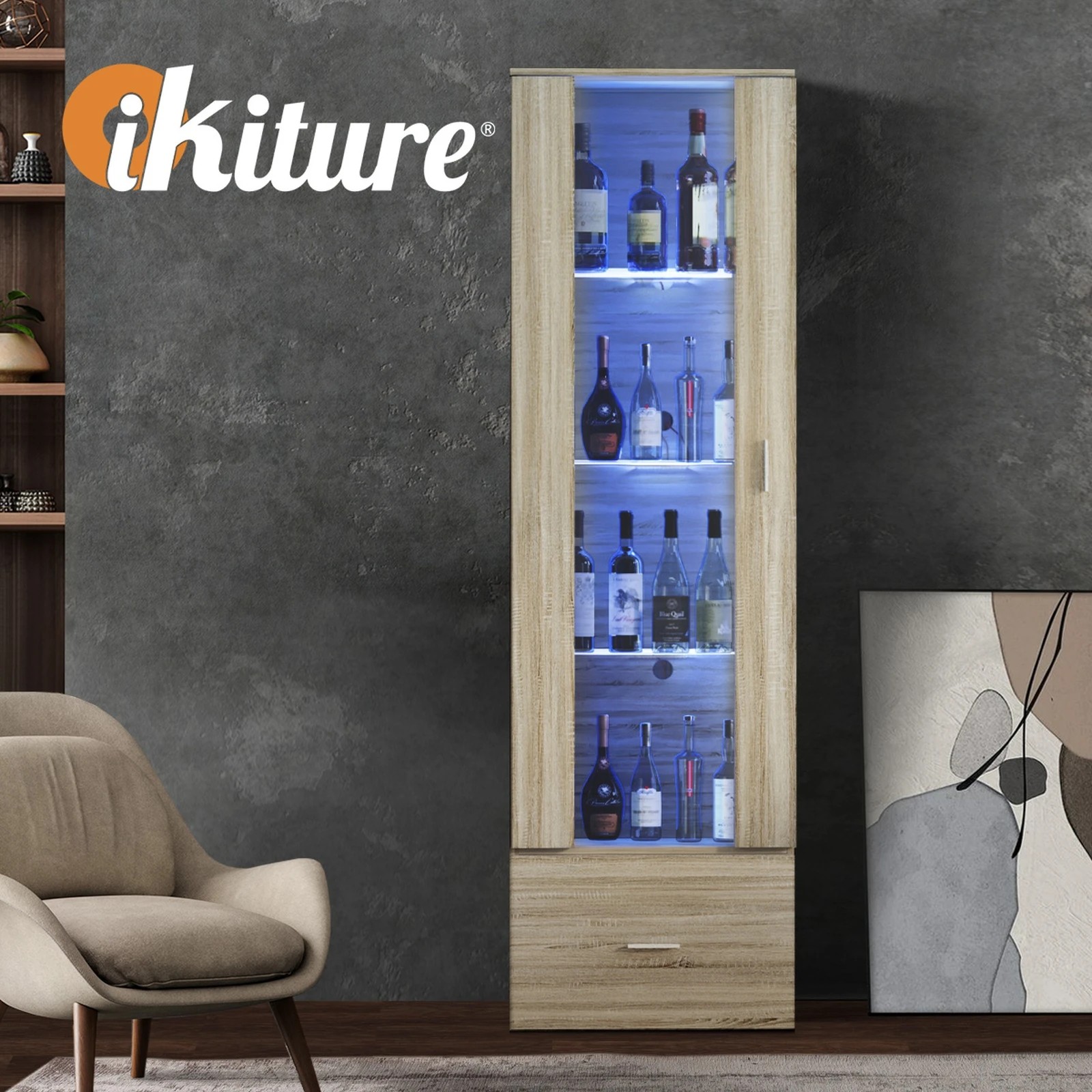 5 Oikiture Display Cabinet Buffet Sideboard
 - Natural, 5 of 10