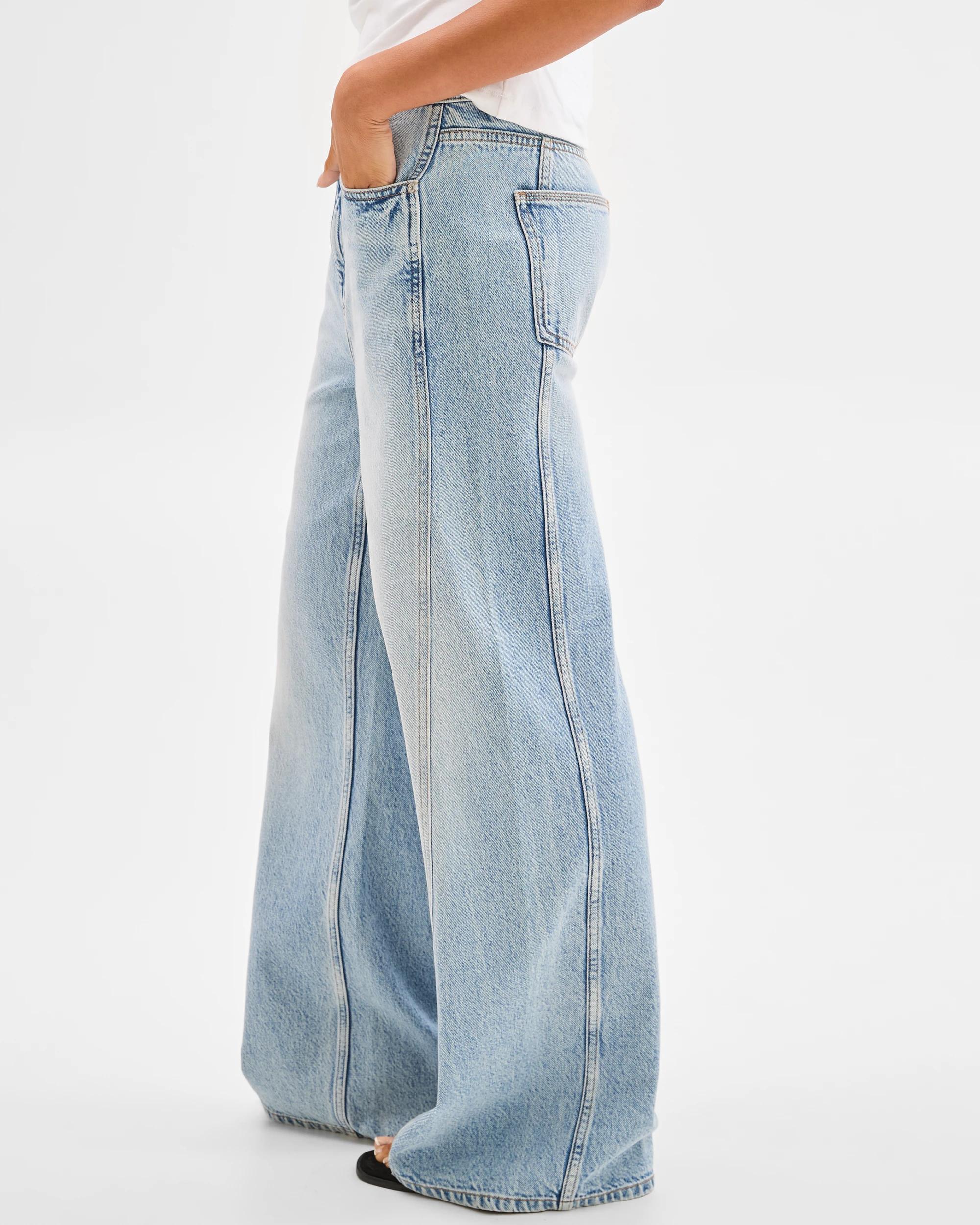 2 Lily Loves Mid Rise Full Length Wide Leg Seam Detail Denim Jeans SALTY BLUE, 2 of 7