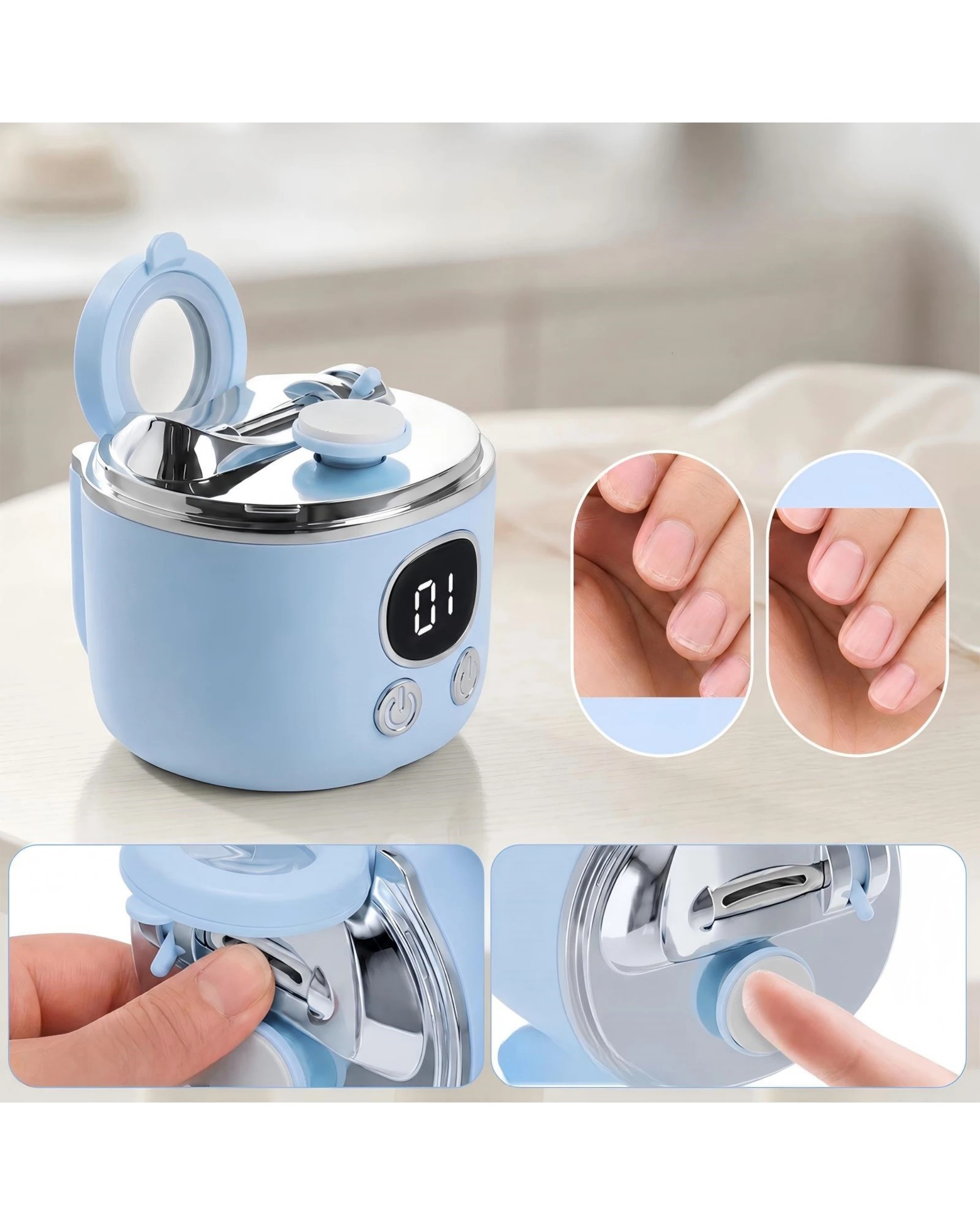 2 Advwin 3-in-1 Electric Nail Clipper with LED Light & Magnifier Assistance, 3 Speeds Adjustment - Blue, 2 of 7