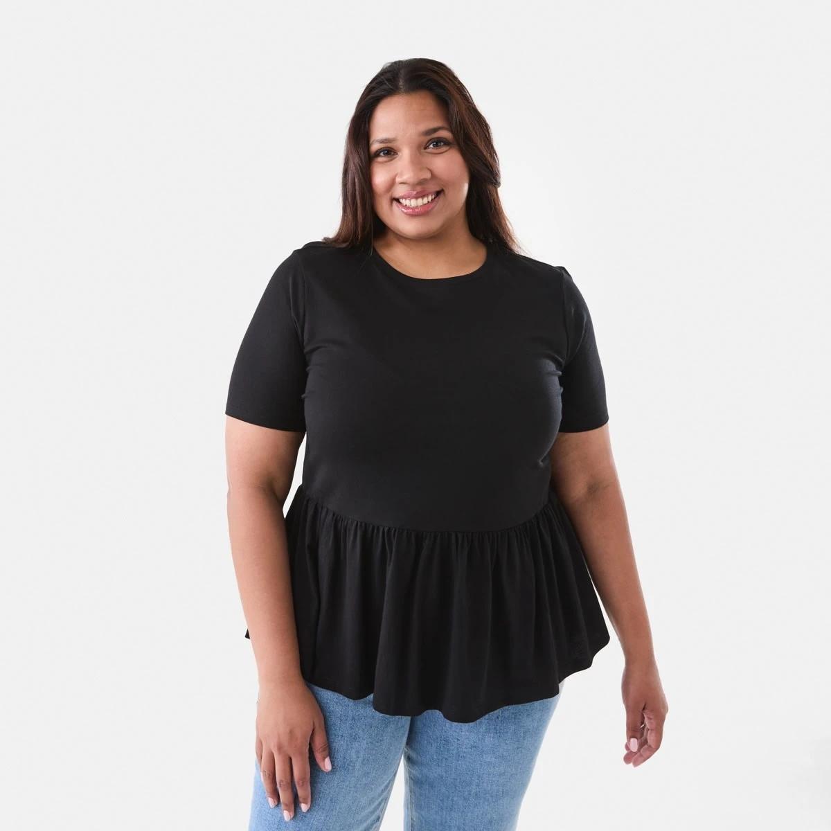 1 Curve Short Sleeve Peplum Top Black, 1 of 6