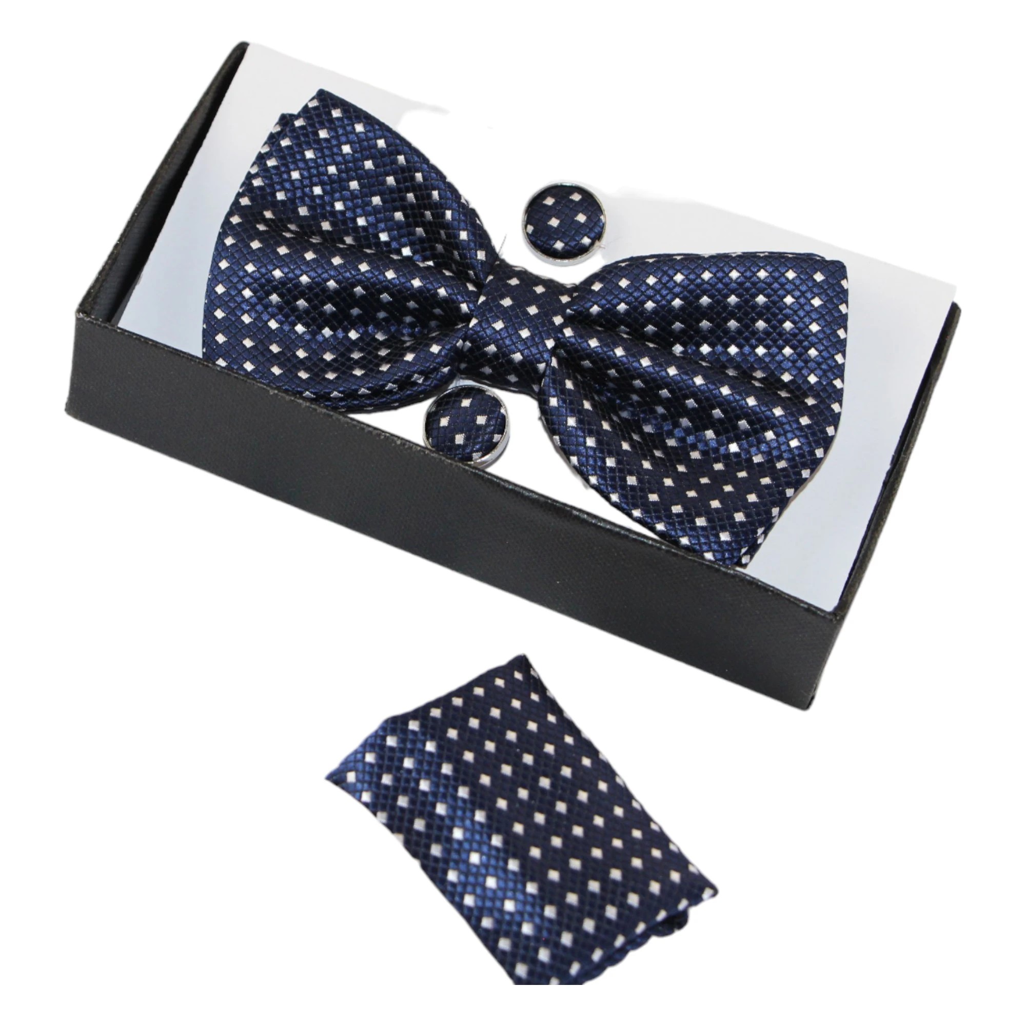 2 Zasel Mens Navy Checkered Matching Bow Tie, Pocket Square & Cuff Links Set - Multi, 2 of 5