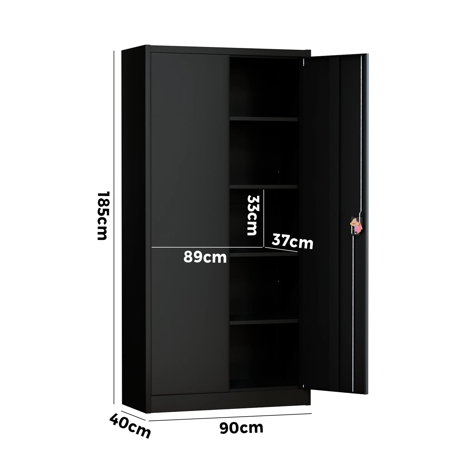 9 Oikiture Lockable Filing Cabinet 185cm Steel Office Document Storage - Black, 9 of 10