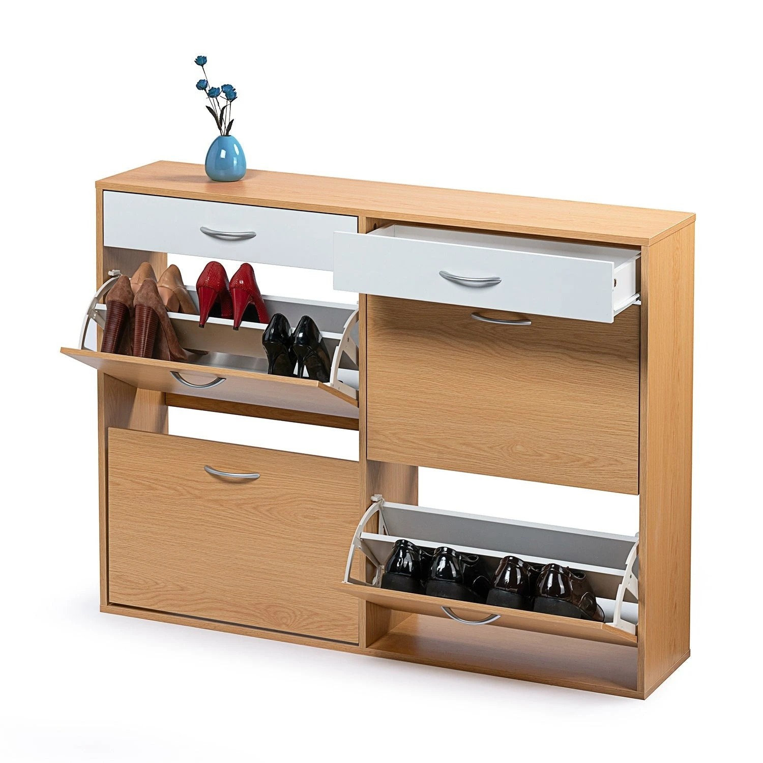 2 Foret Shoe Cabinet Shoes Storage Rack Organiser Side Hallway Wooden Shelf Drawer, 2 of 8