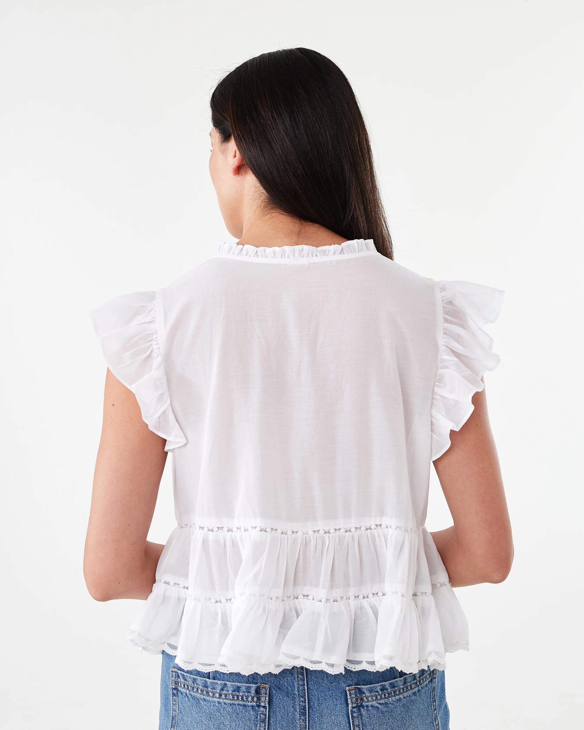 3 Short Sleeve Lace Trim Flutter Top White, 3 of 8