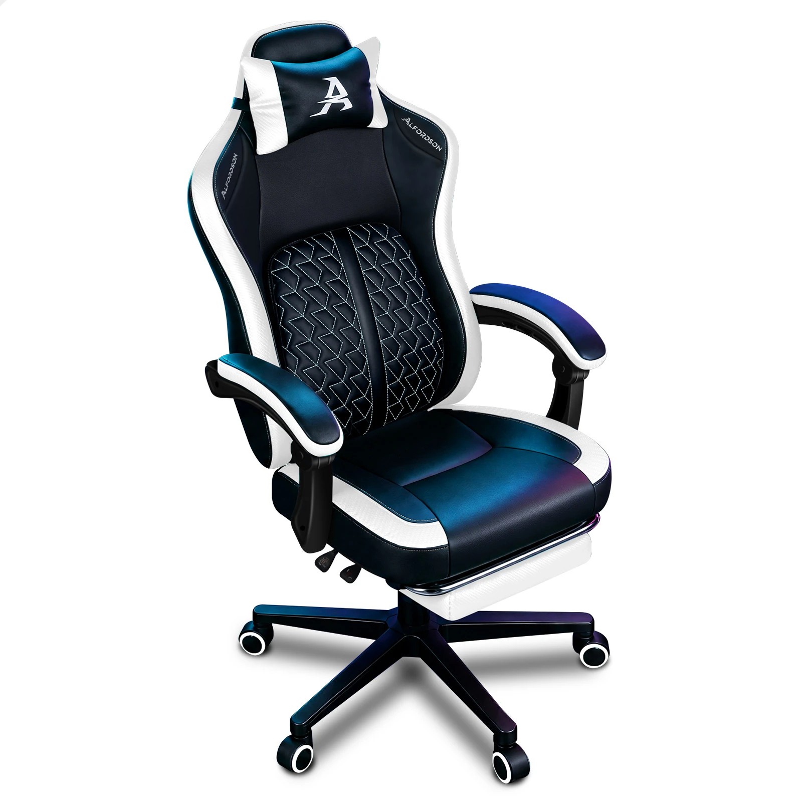 1 Alfordson Gaming Office Chair Ergonomic Computer Footrest Leather - White, 1 of 4