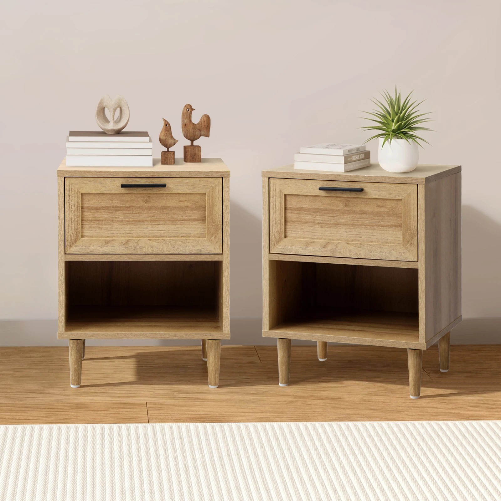 3 Oikiture Bedside Tables Set of 2 Nightstand Side Table Storage Cabinet - Natural, 3 of 9