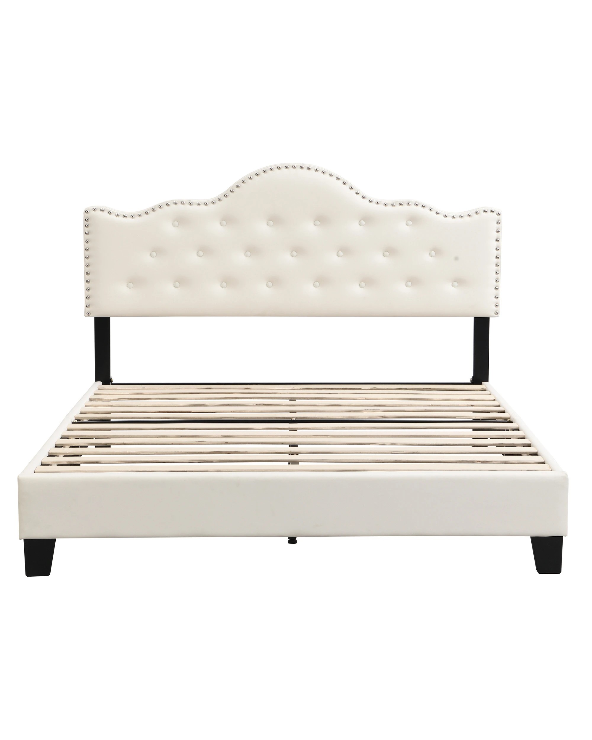 1 IHOMDEC BEF05 Button Tufted Queen Bed Frame - Beige - Beige, 1 of 10